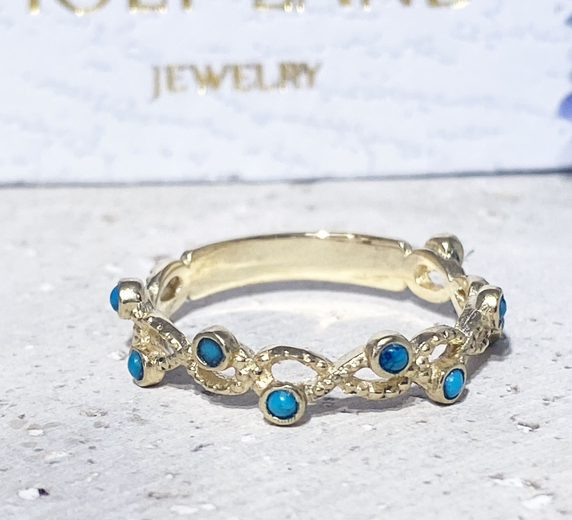 Round Green Turquoise Ten Stone Infinity Ring - H.L.Jewelry