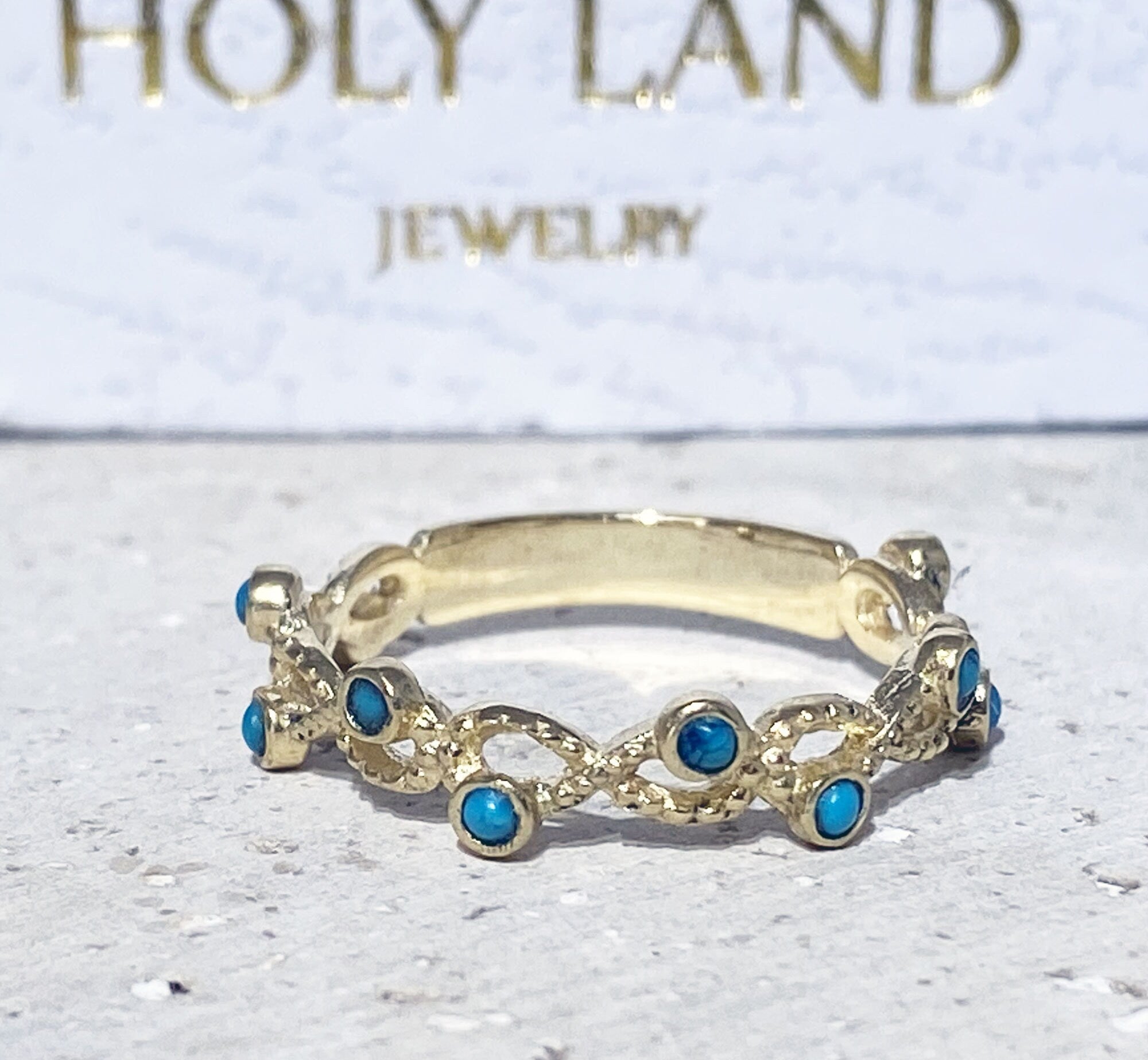 Round Green Turquoise Ten Stone Infinity Ring - H.L.Jewelry
