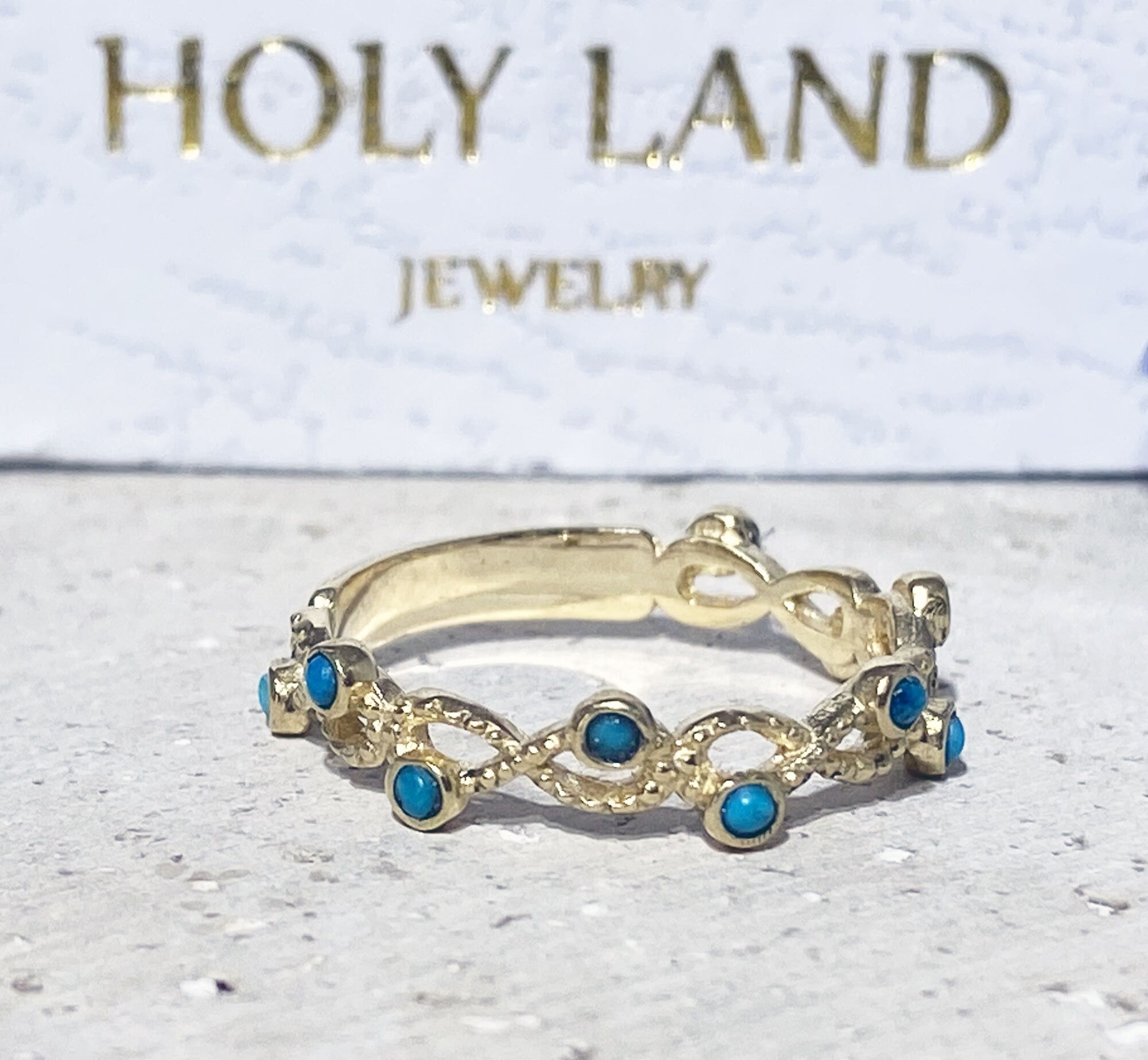 Round Green Turquoise Ten Stone Infinity Ring - H.L.Jewelry