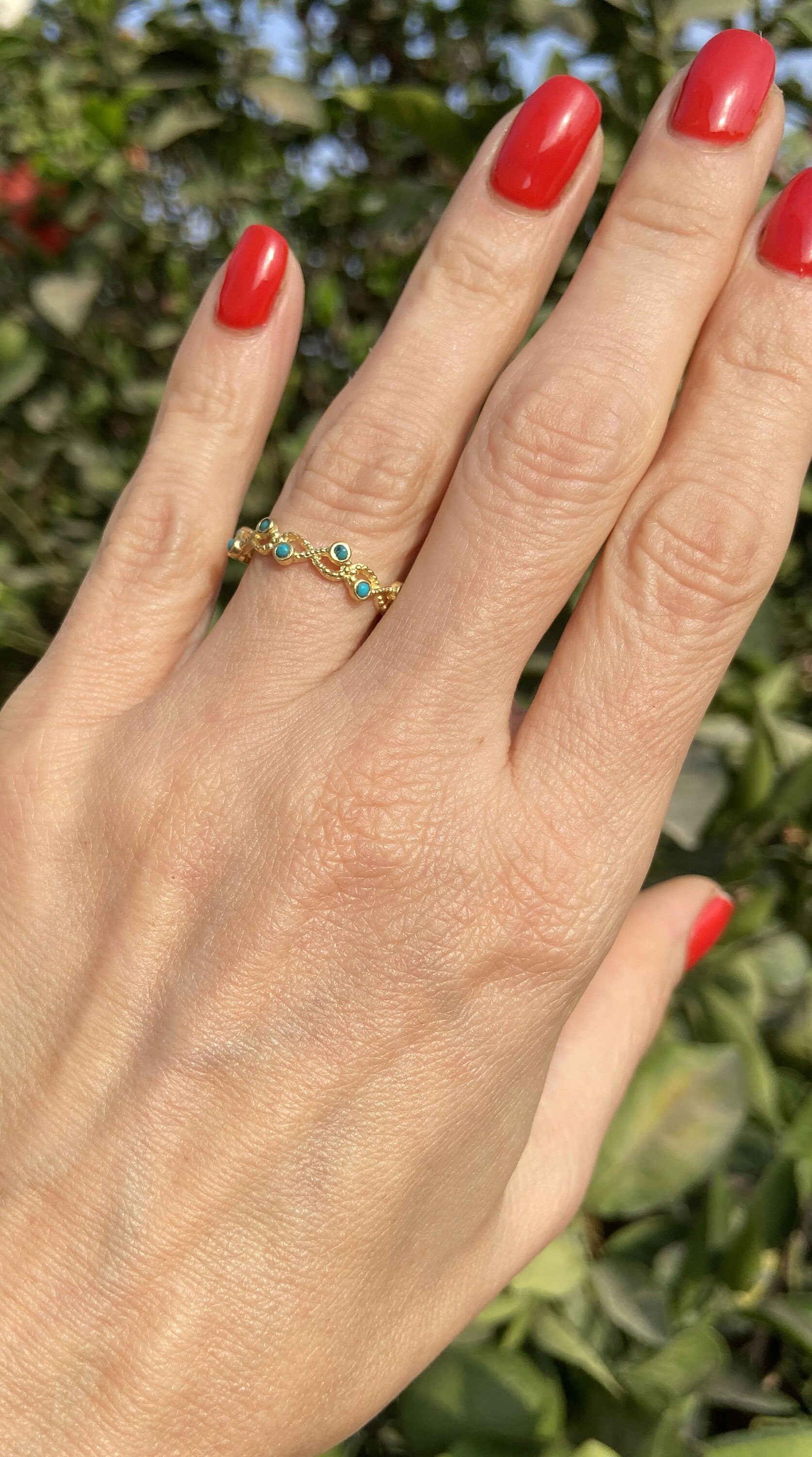 Round Green Turquoise Ten Stone Infinity Ring - H.L.Jewelry