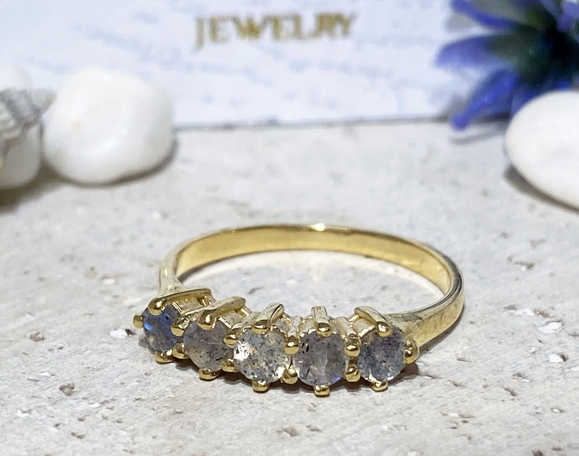Round Labradorite Five Stone Stacking Ring - H.L.Jewelry