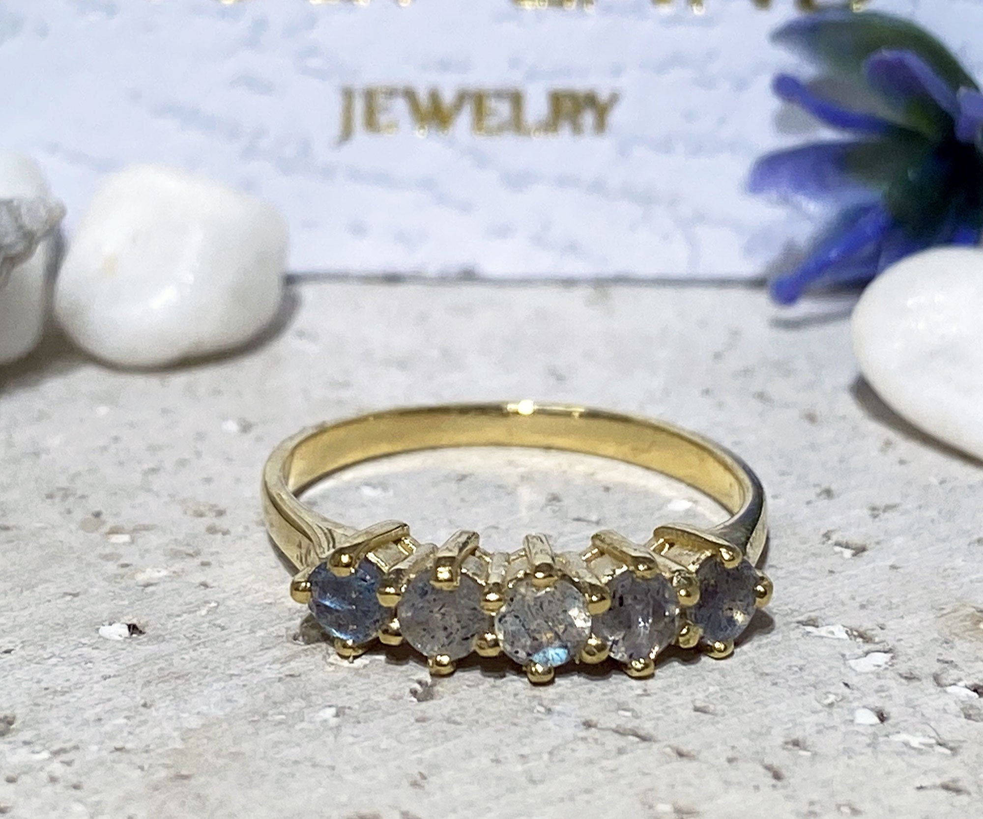 Round Labradorite Five Stone Stacking Ring - H.L.Jewelry