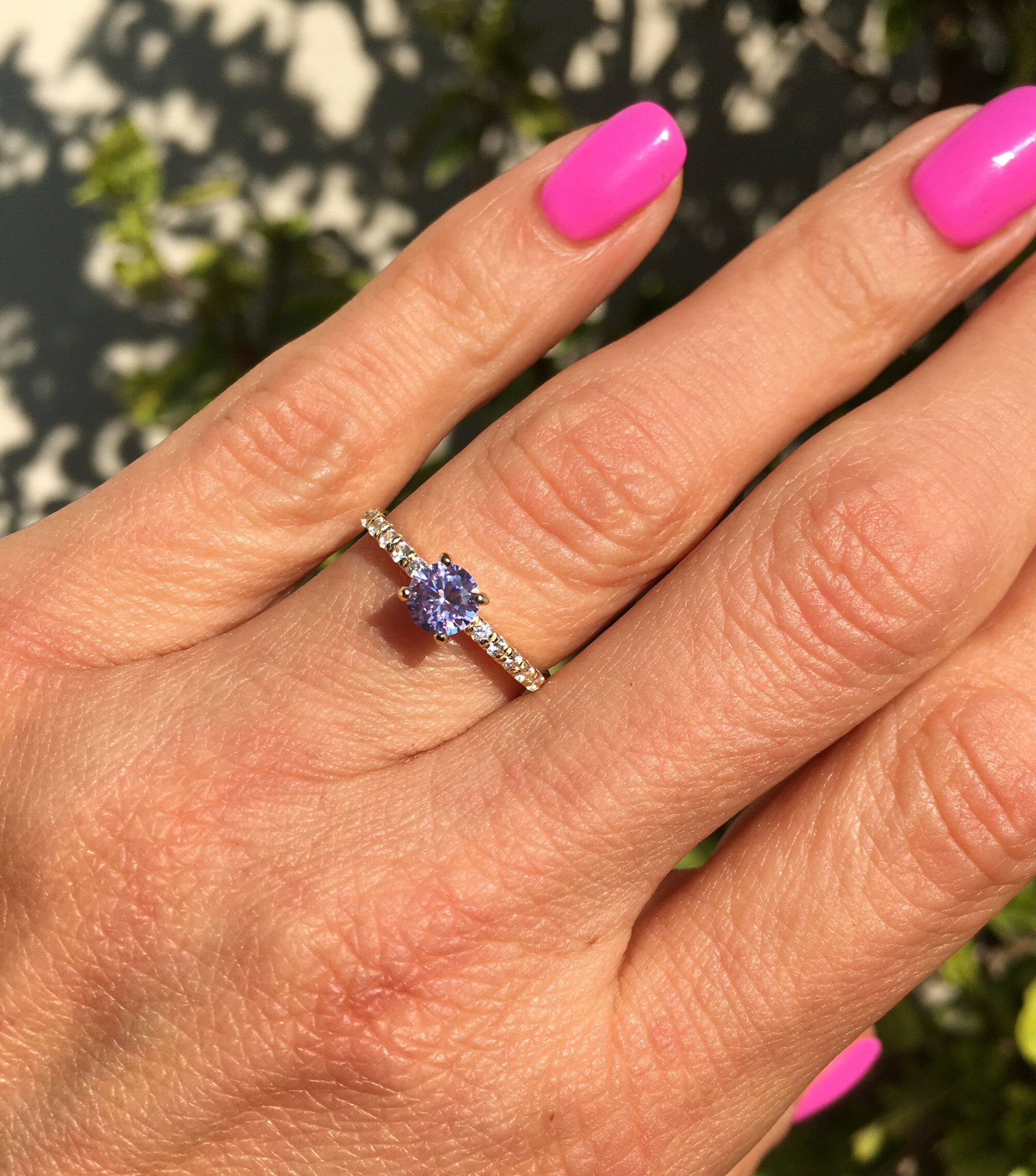 Round Lavender Amethyst Delicate Ring with Clear Quartz Accents - H.L.Jewelry