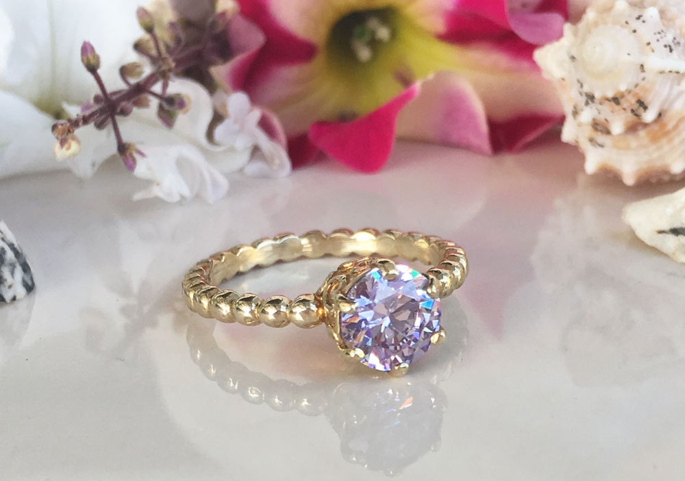 Round Lavender Amethyst Vintage Beaded Band Ring - H.L.Jewelry
