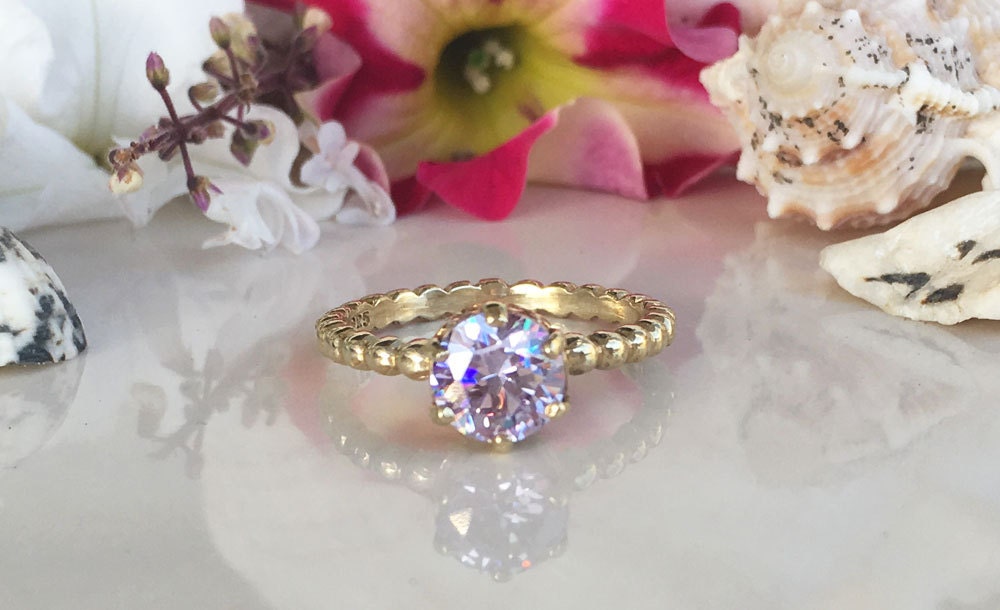 Round Lavender Amethyst Vintage Beaded Band Ring - H.L.Jewelry