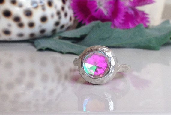 Round Mystic Topaz Gemstone Modern Bold Ring - H.L.Jewelry