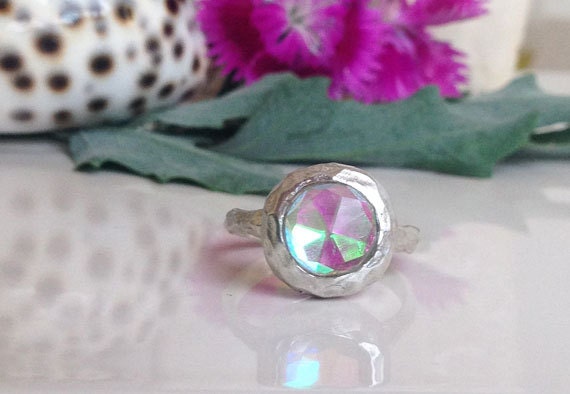 Round Mystic Topaz Gemstone Modern Bold Ring - H.L.Jewelry