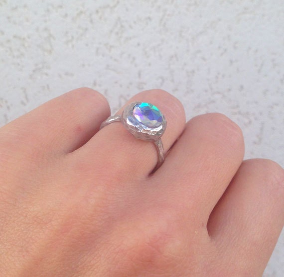 Round Mystic Topaz Gemstone Modern Bold Ring - H.L.Jewelry
