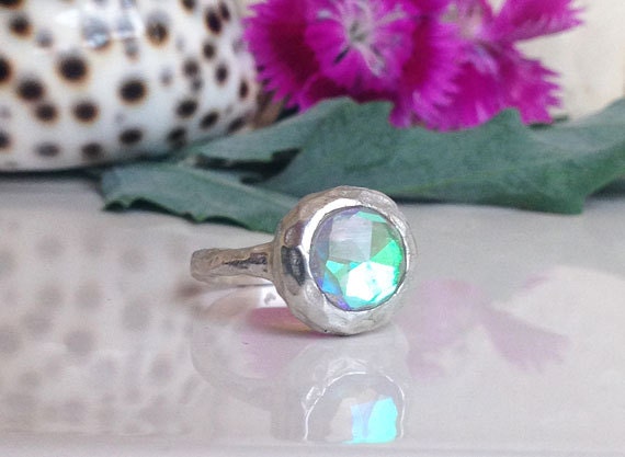 Round Mystic Topaz Gemstone Modern Bold Ring - H.L.Jewelry