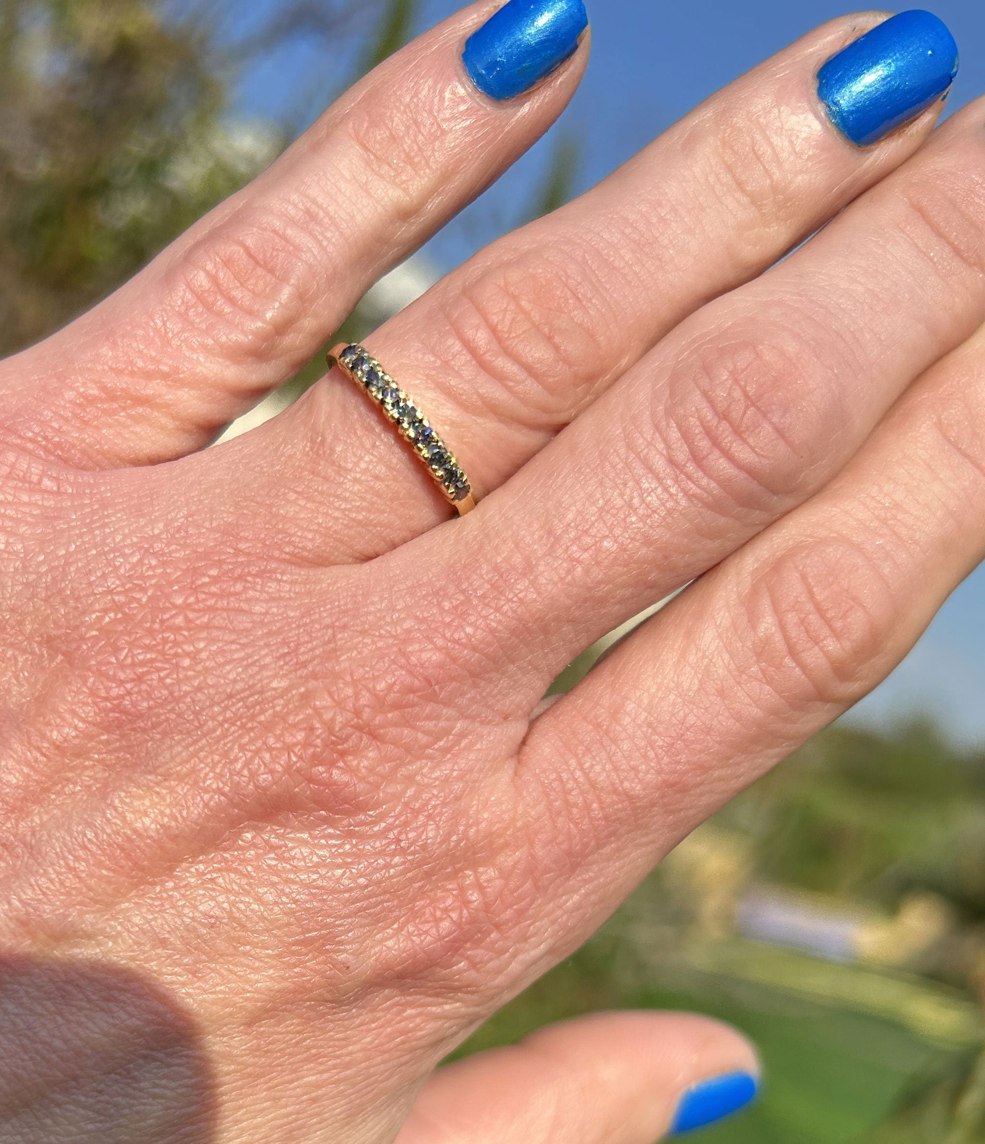 Round Mystic Topaz Nine Stone Stackable Half Eternity Ring - H.L.Jewelry