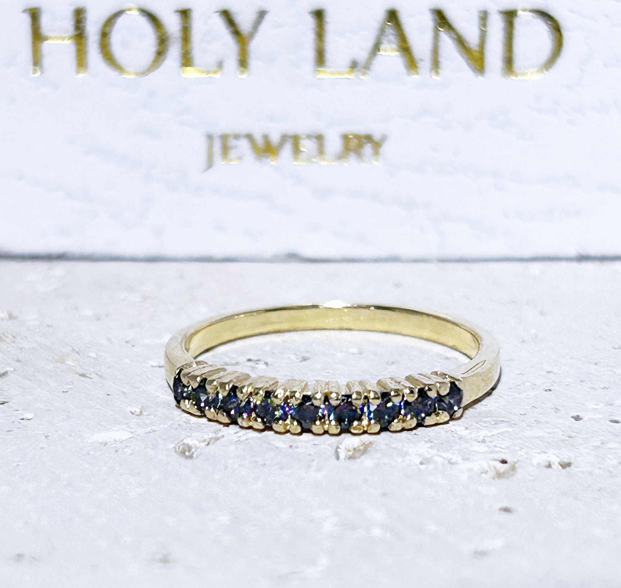 Round Mystic Topaz Nine Stone Stackable Half Eternity Ring - H.L.Jewelry