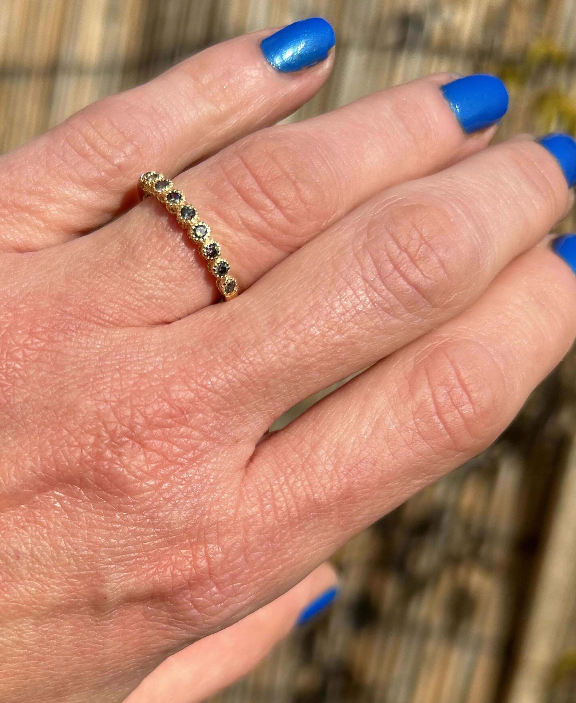 Round Mystic Topaz Nine Stone Stacking Half Eternity Ring - H.L.Jewelry