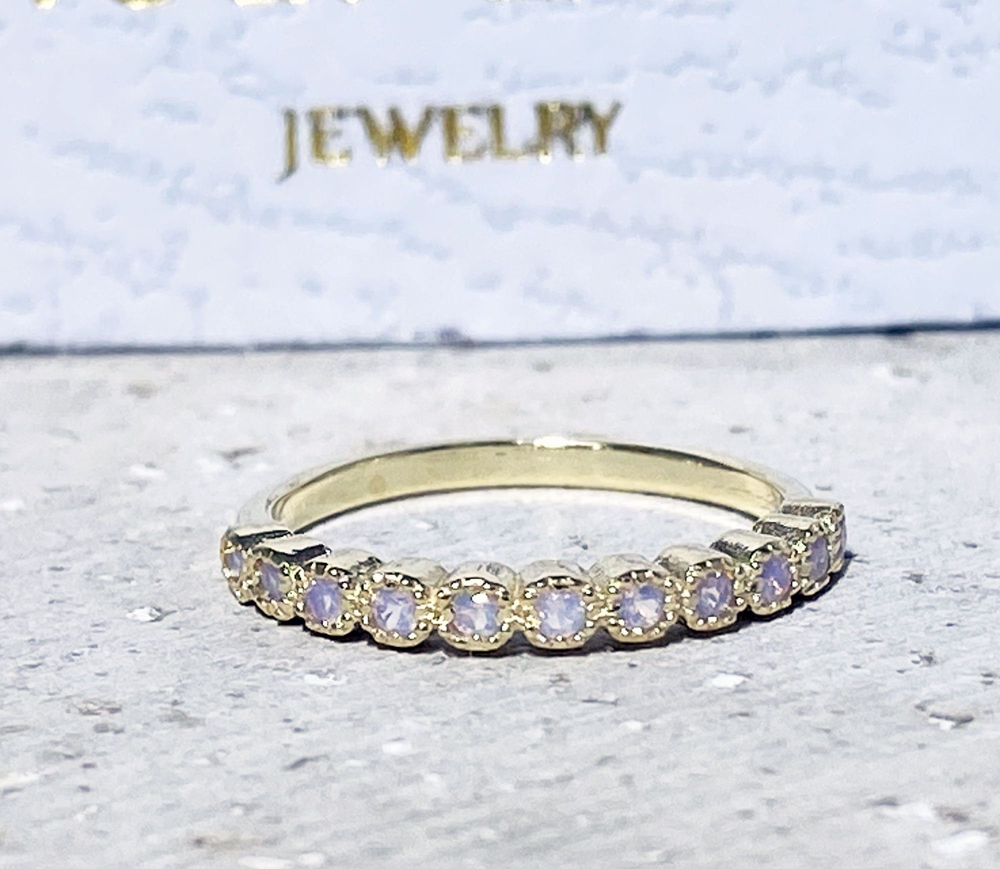 Round Opalite Eleven Stone Stacking Half Eternity Ring - H.L.Jewelry