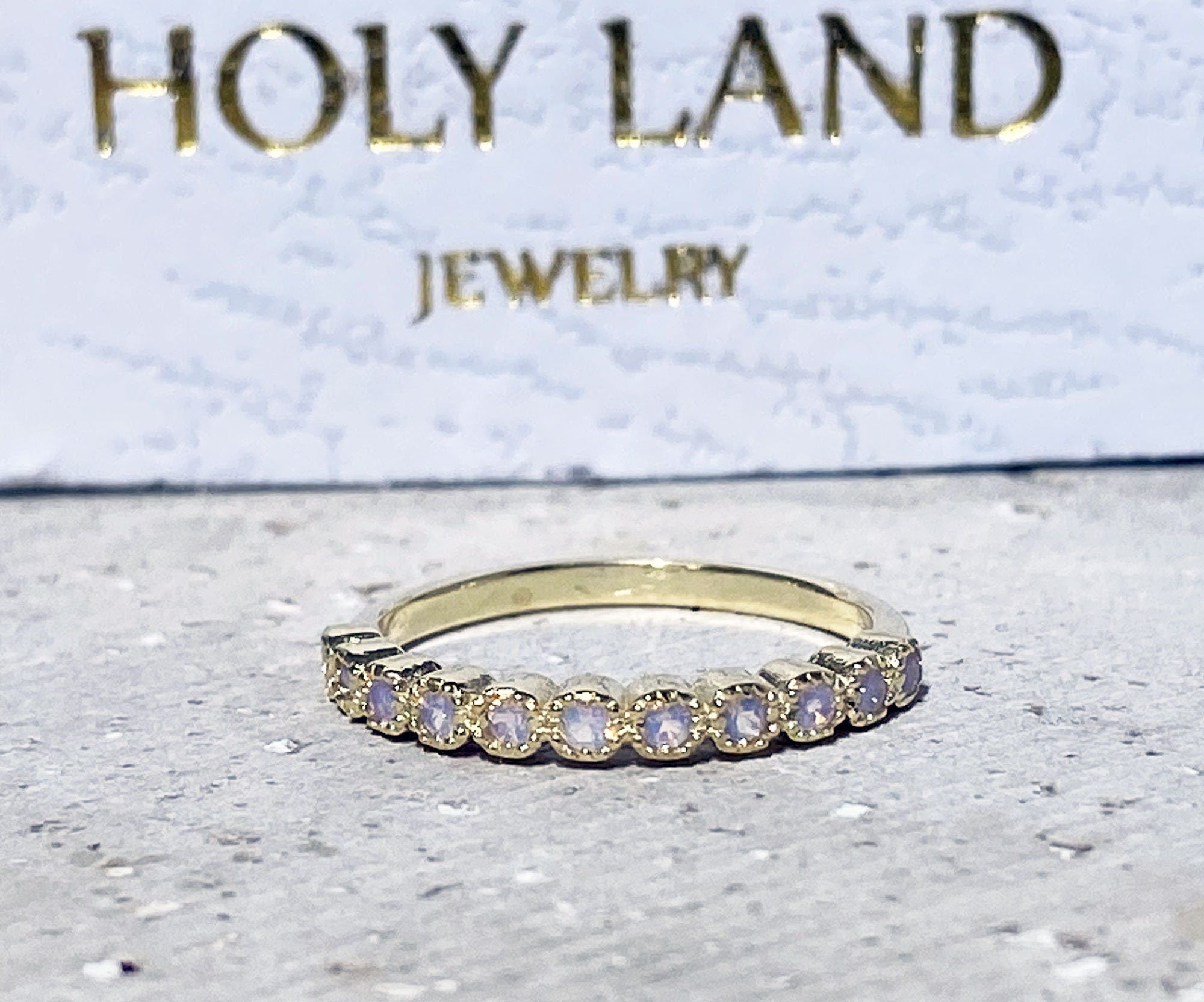Round Opalite Eleven Stone Stacking Half Eternity Ring - H.L.Jewelry