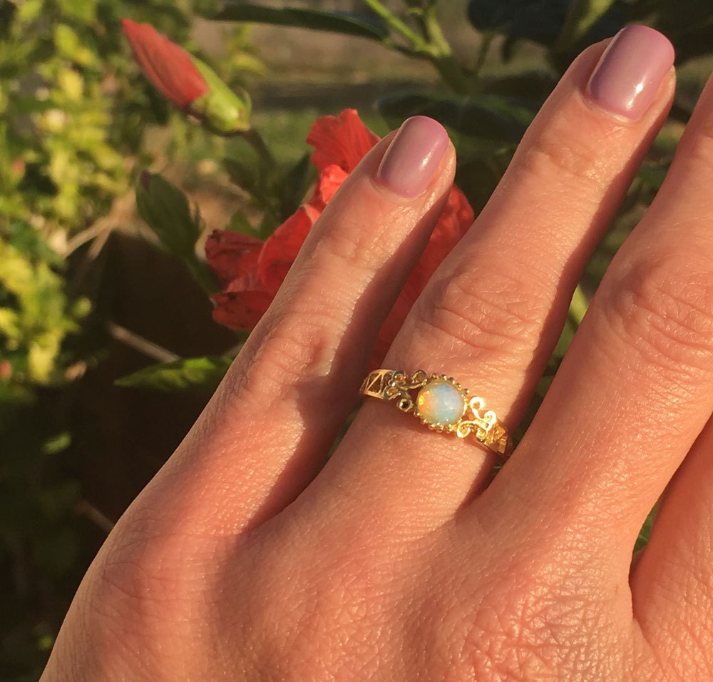 Round Opalite Gemstone Lace Ring - H.L.Jewelry