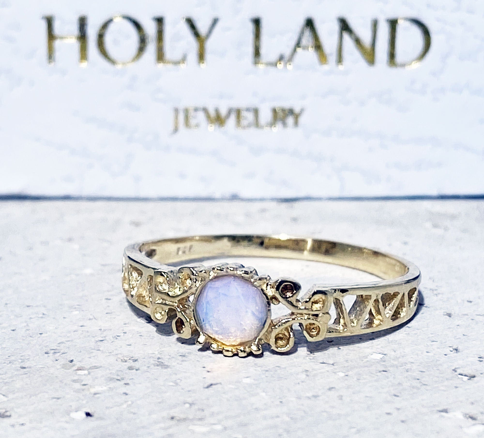 Round Opalite Gemstone Lace Ring - H.L.Jewelry