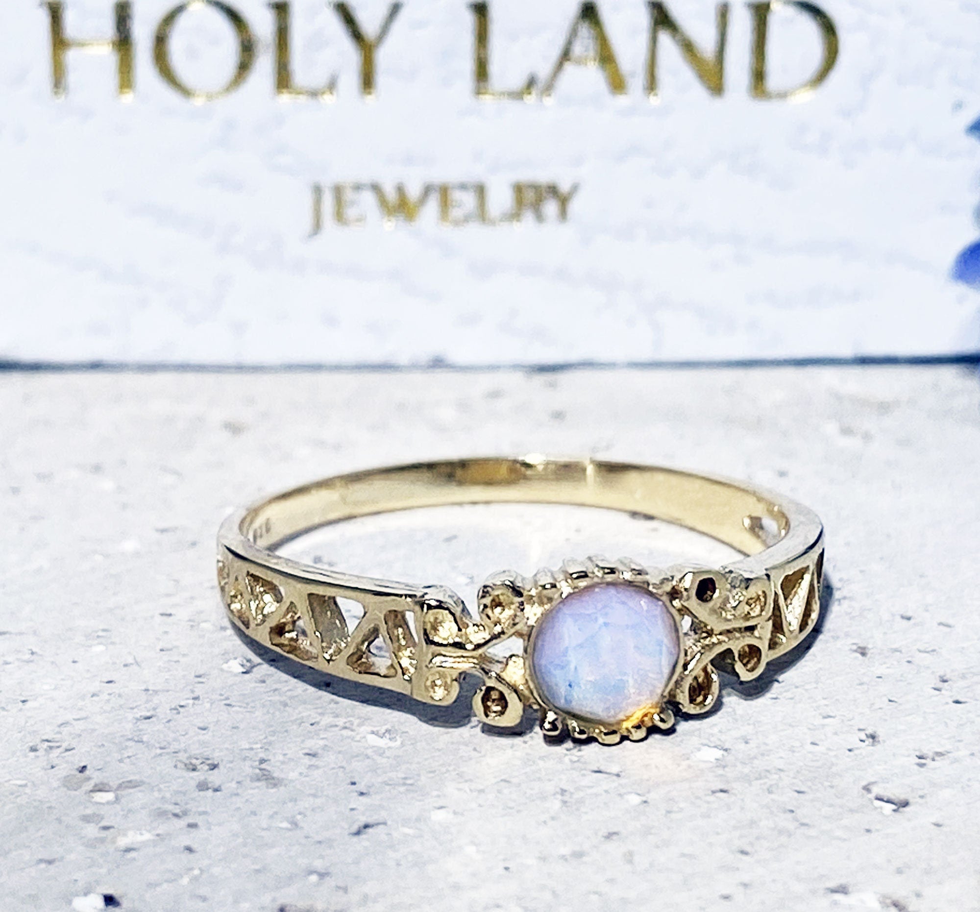 Round Opalite Gemstone Lace Ring - H.L.Jewelry