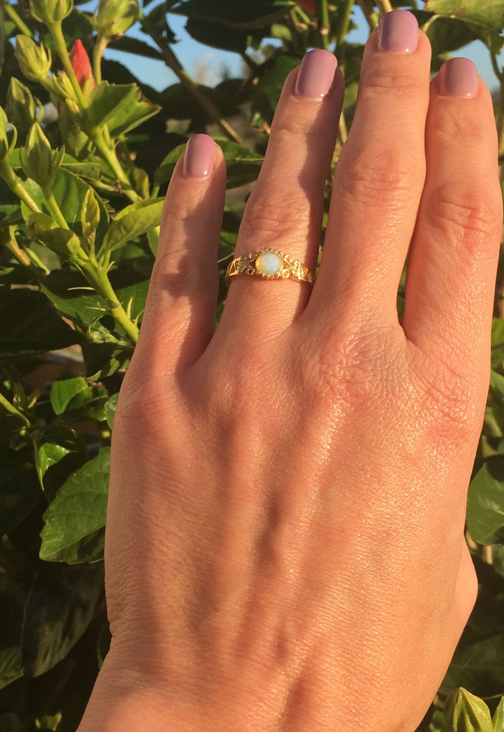 Round Opalite Gemstone Lace Ring - H.L.Jewelry