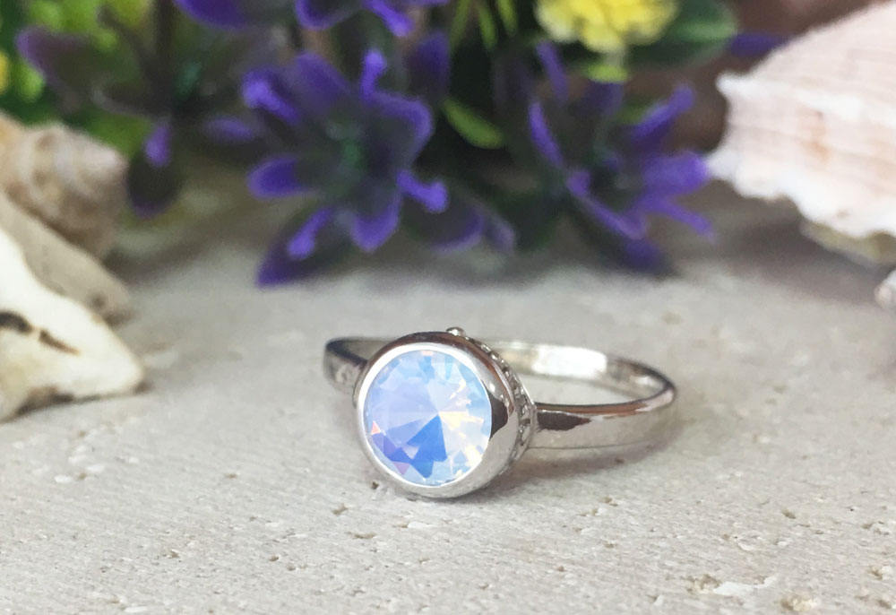 Round Opalite Gemstone Simple Bezel-Set Ring - H.L.Jewelry