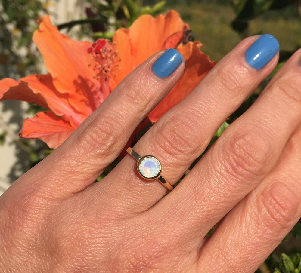 Round Opalite Gemstone Simple Bezel-Set Ring - H.L.Jewelry
