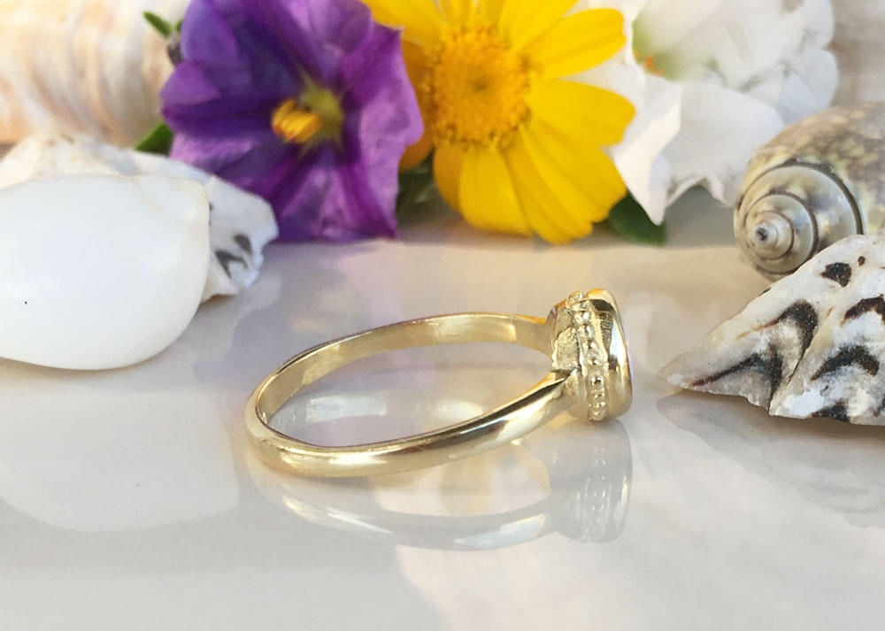 Round Opalite Gemstone Simple Bezel-Set Ring - H.L.Jewelry