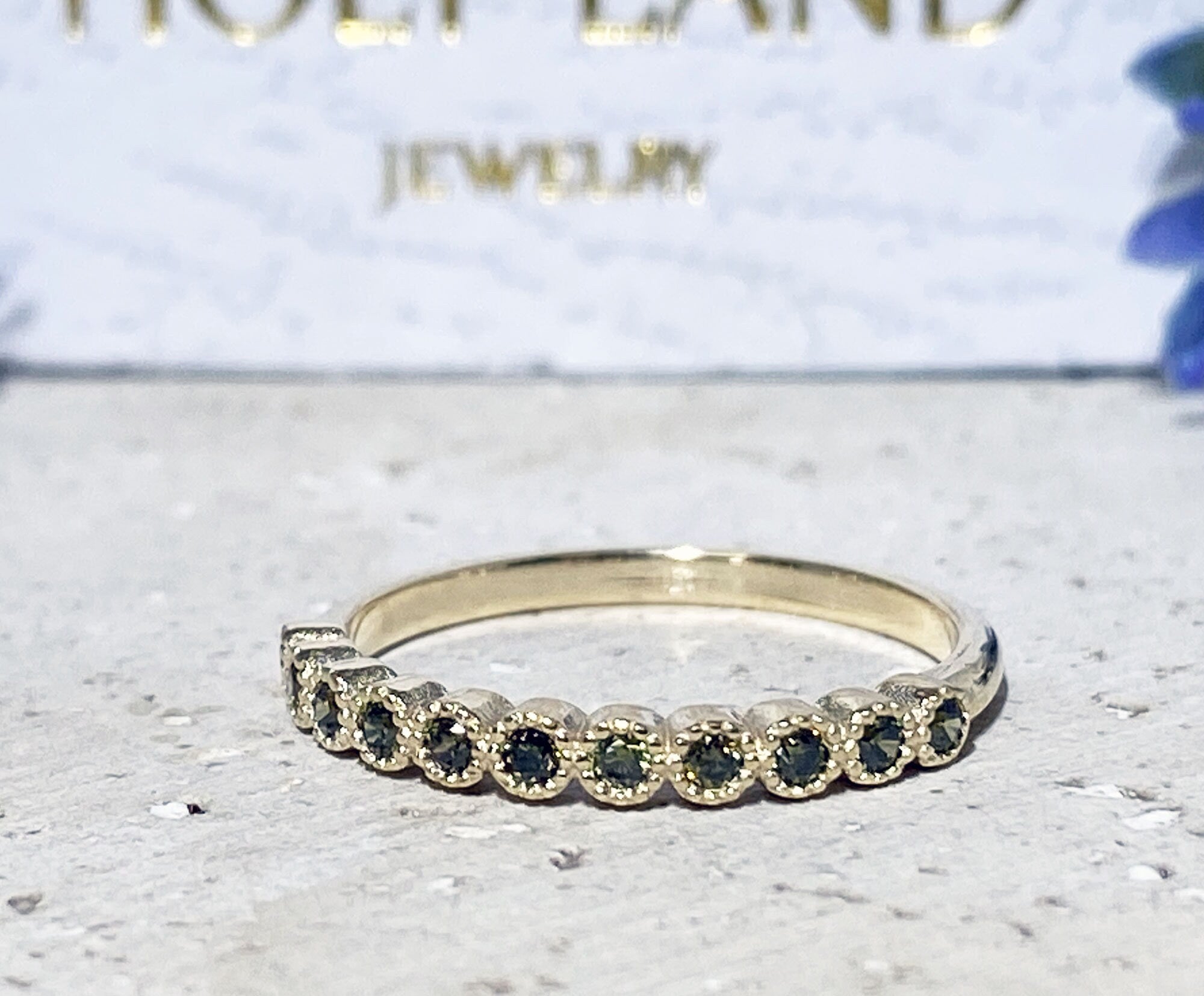 Round Peridot Eleven Stone Stackable Half Eternity Ring - H.L.Jewelry