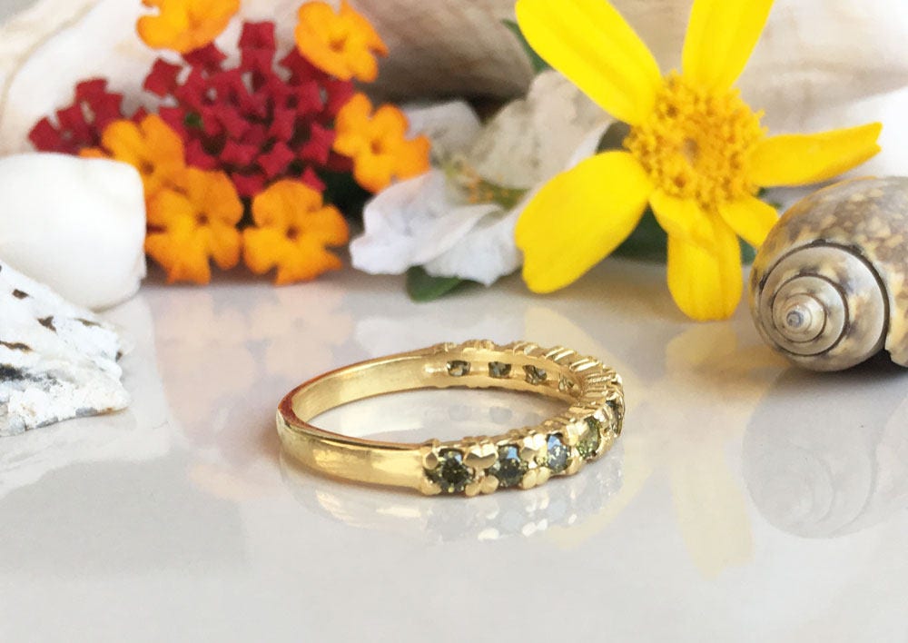 Round Peridot Eleven Stone Stacking Half Eternity Ring - H.L.Jewelry