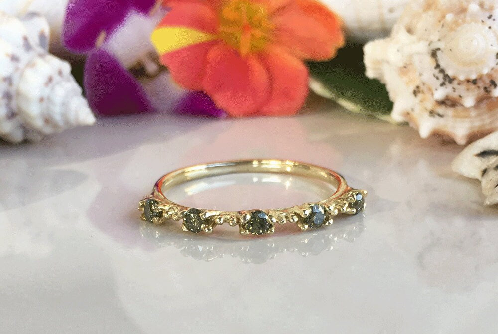 Round Peridot Five Stone Simple Stacking Ring - H.L.Jewelry