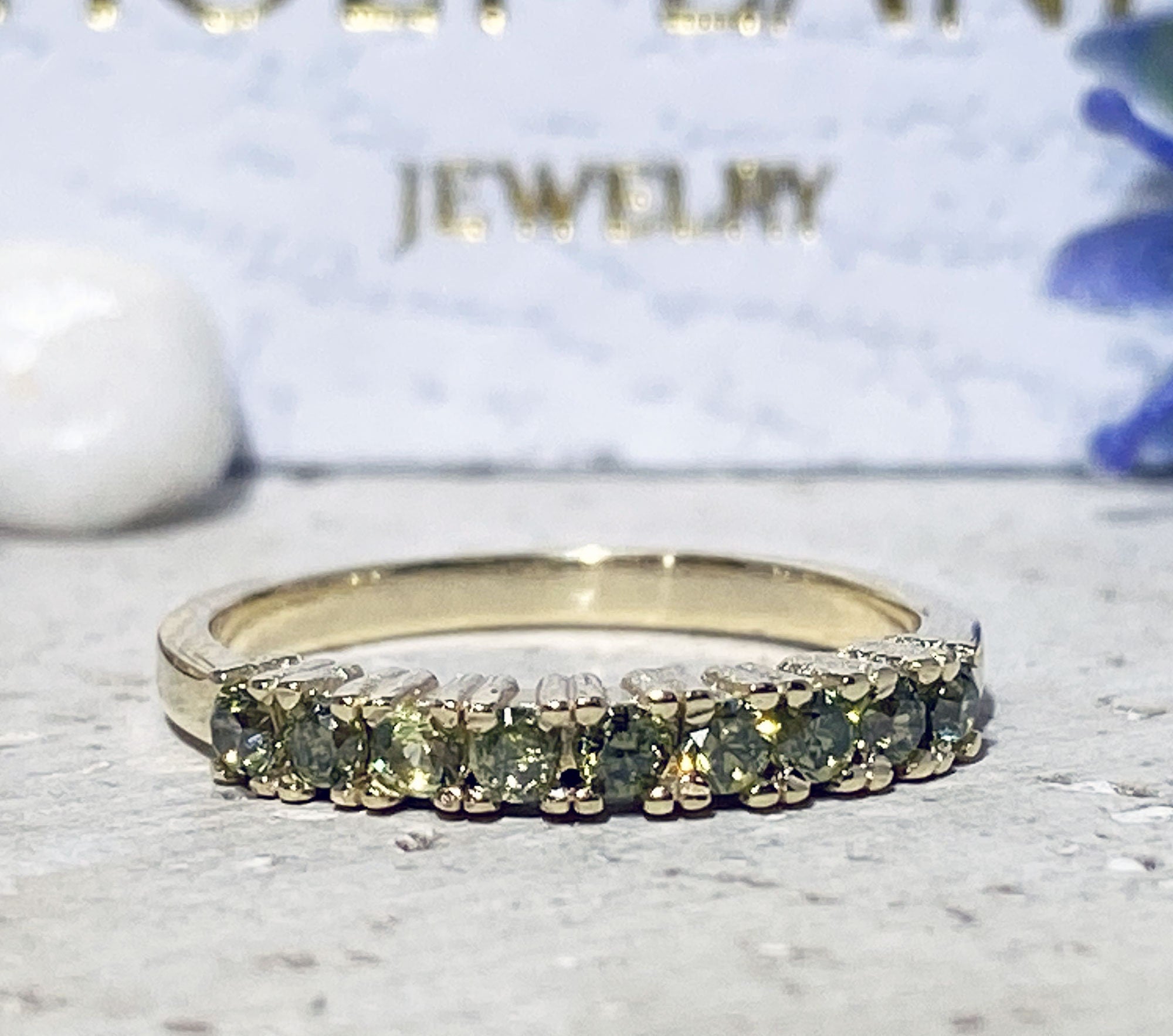 Round Peridot Nine Stone Stacking Half Eternity Ring - H.L.Jewelry
