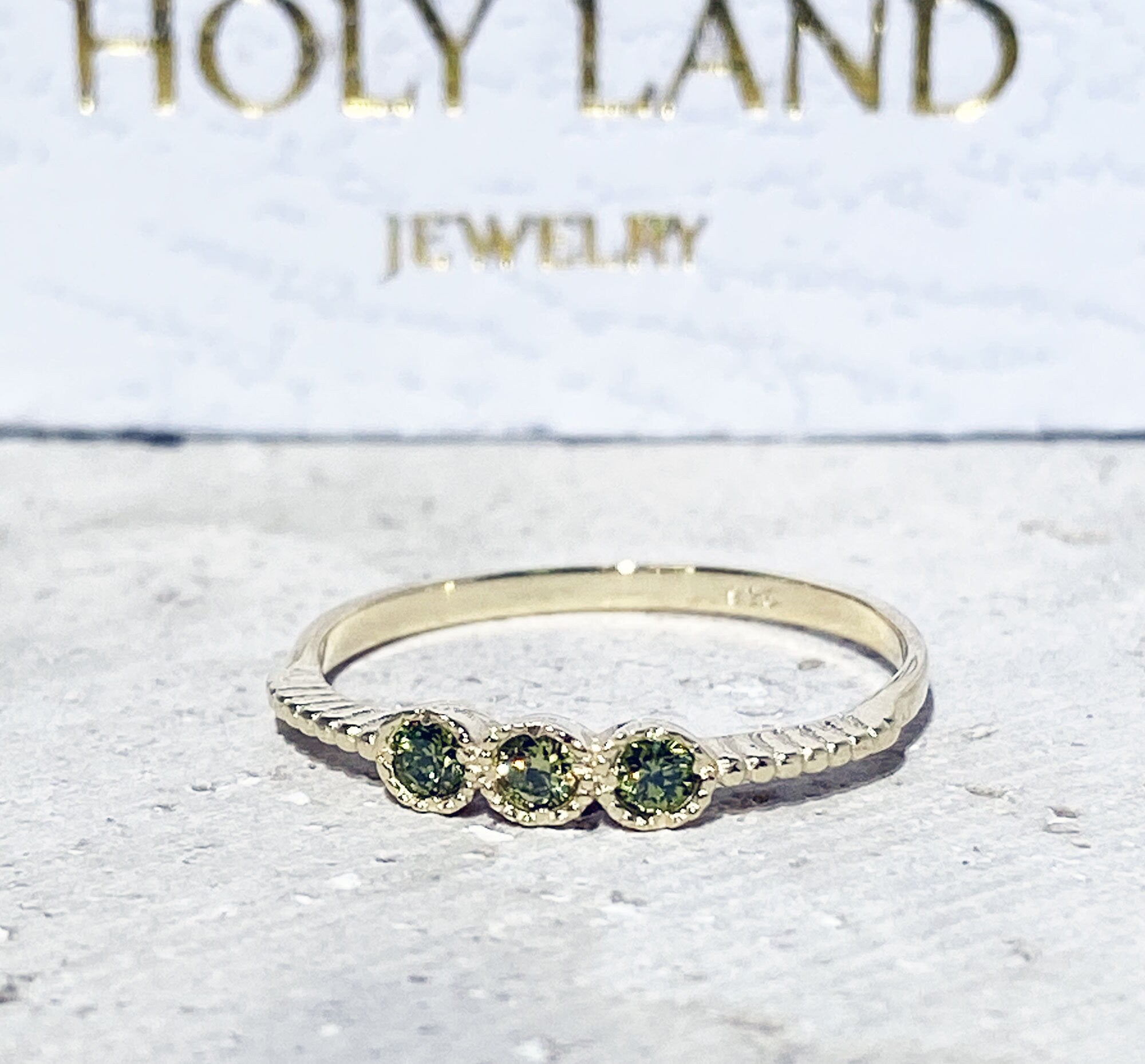 Round Peridot Three Stone Simple Stacking Ring - H.L.Jewelry