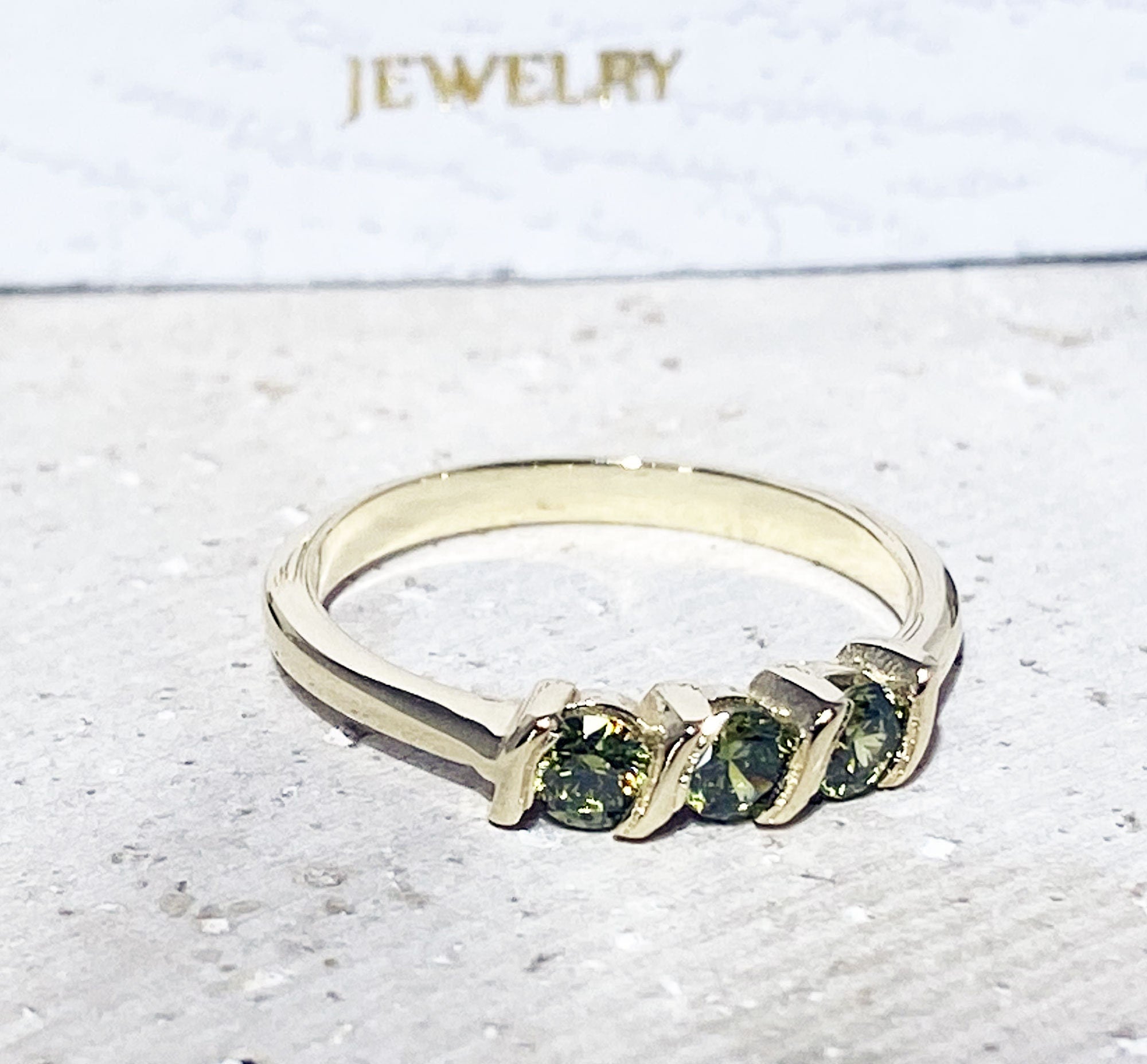 Round Peridot Three Stone Simple Stacking Ring - H.L.Jewelry
