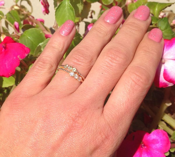 Round Peridot and Clear Quartz Gemstone Stackable Dual-Ring Set - H.L.Jewelry