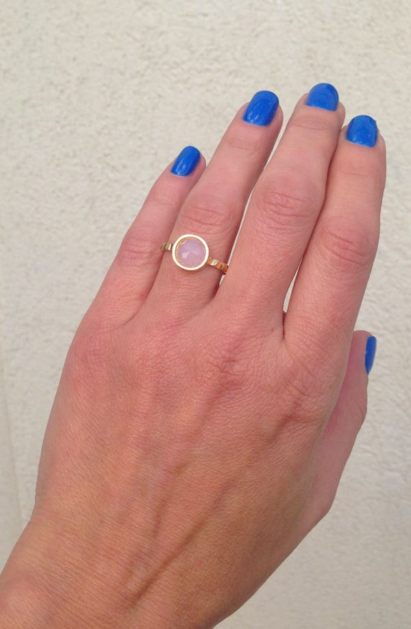 Round Pink Chalcedony Simple Hammered Band Ring - H.L.Jewelry