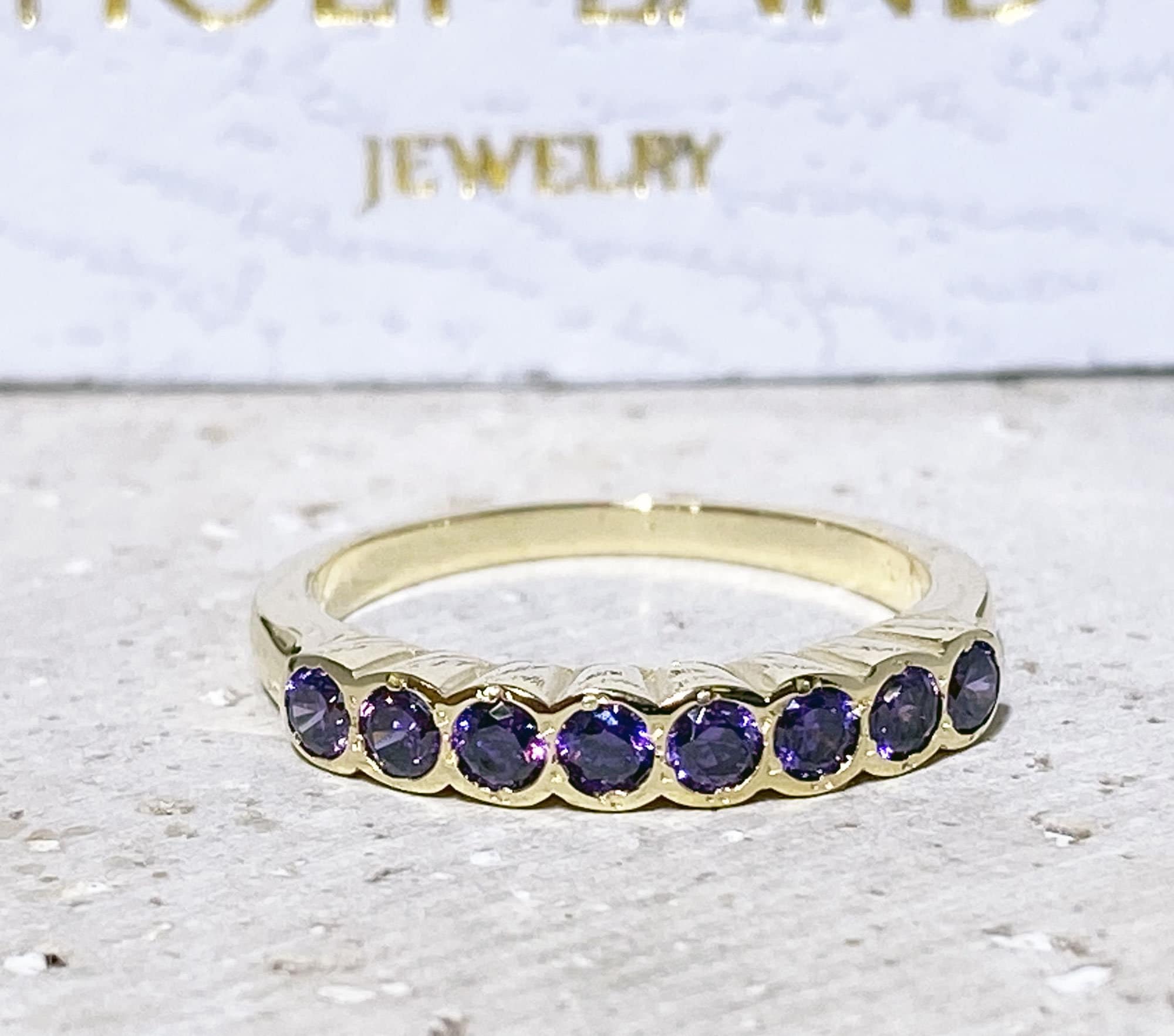 Round Purple Amethyst Eight Stone Half Eternity Stacking Simple Ring - H.L.Jewelry