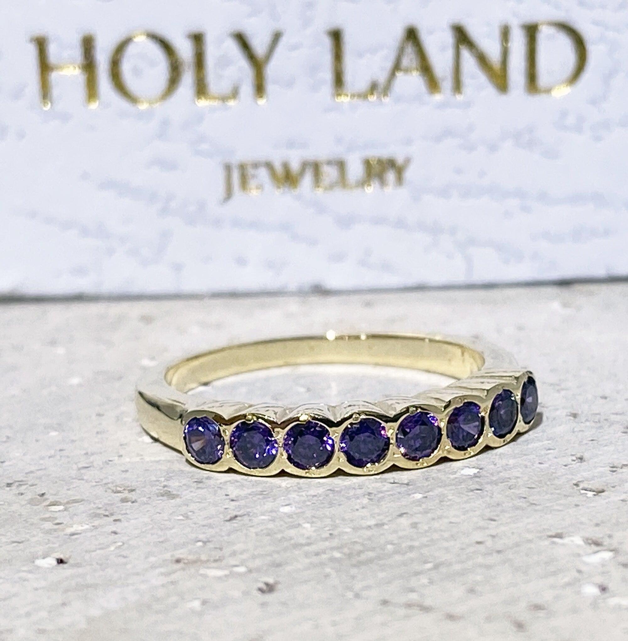 Round Purple Amethyst Eight Stone Half Eternity Stacking Simple Ring - H.L.Jewelry