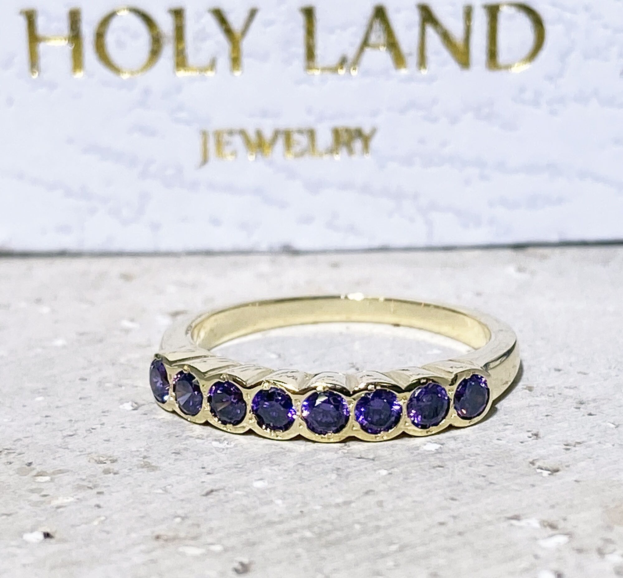 Round Purple Amethyst Eight Stone Half Eternity Stacking Simple Ring - H.L.Jewelry