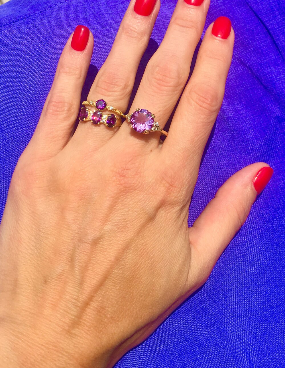 Round Purple Amethyst Engagement Ring with Clear Quartz Accents - H.L.Jewelry