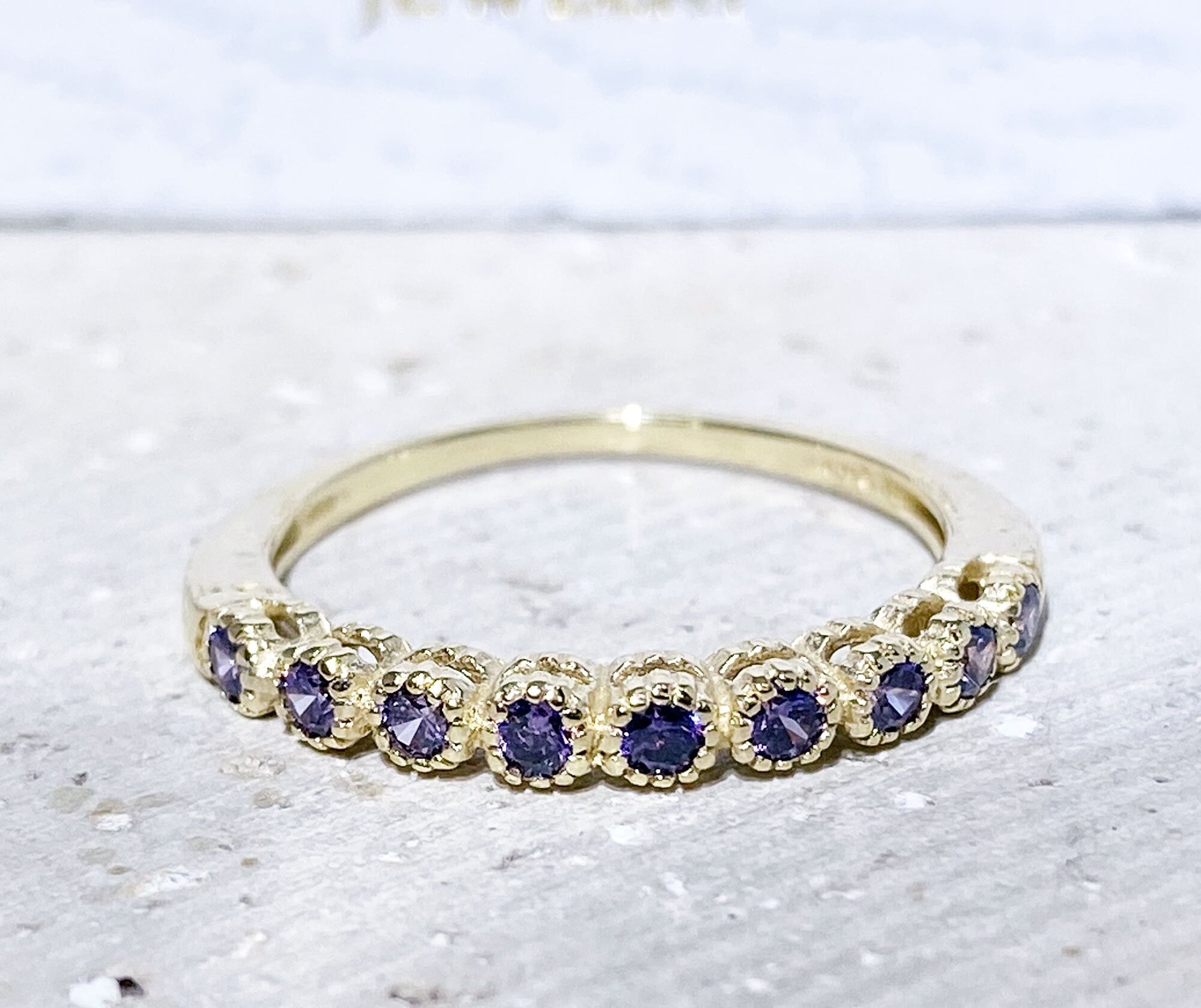 Round Purple Amethyst Nine Stone Stacking Half Eternity Simple Ring - H.L.Jewelry