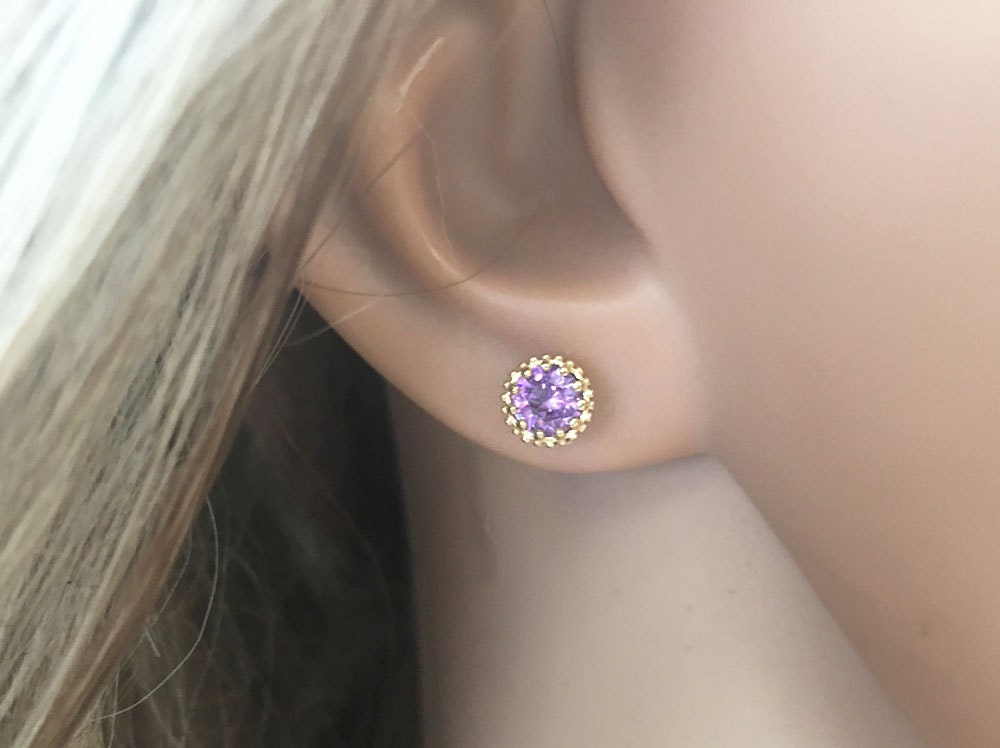 Round Purple Amethyst Simple Stud Earrings - H.L.Jewelry