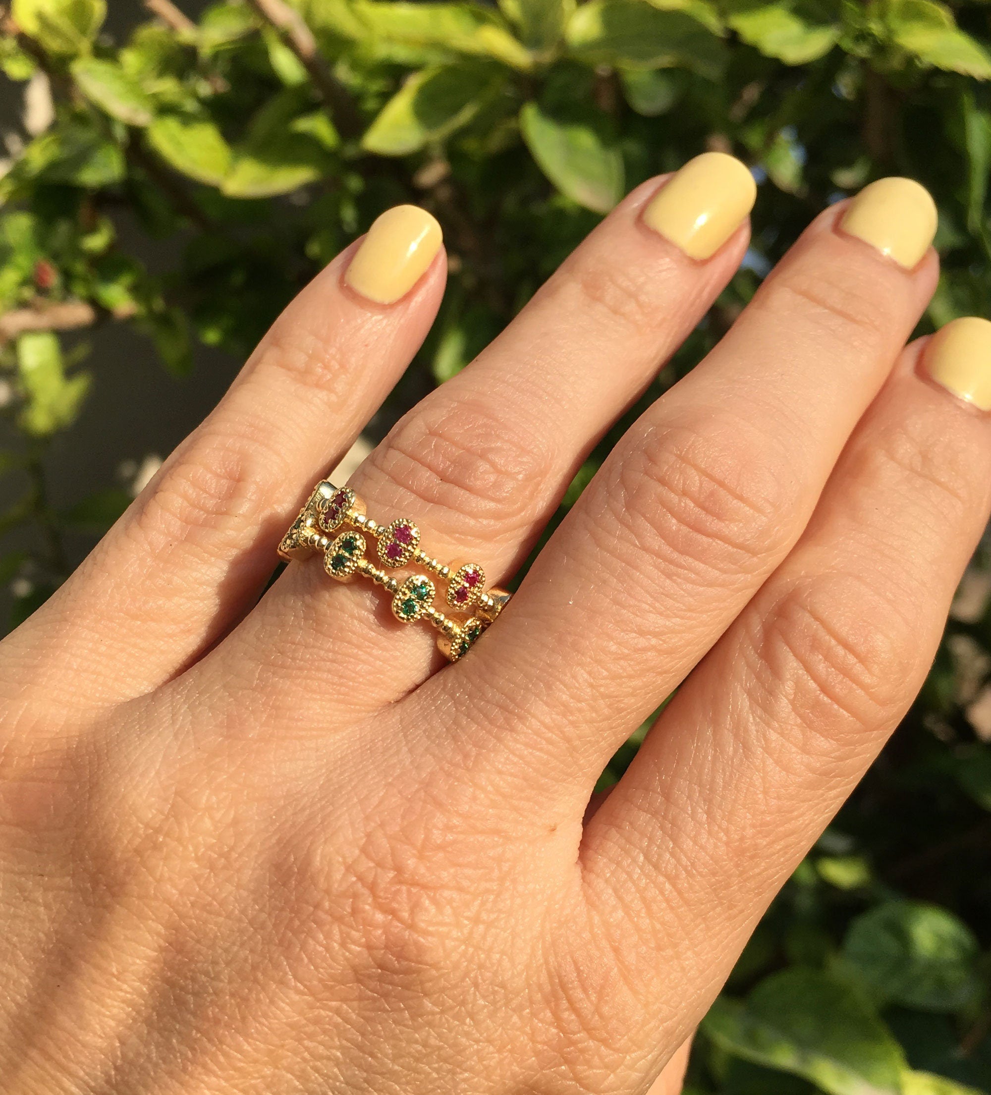 Round Purple Amethyst Ten Stone Bezel Ring - H.L.Jewelry