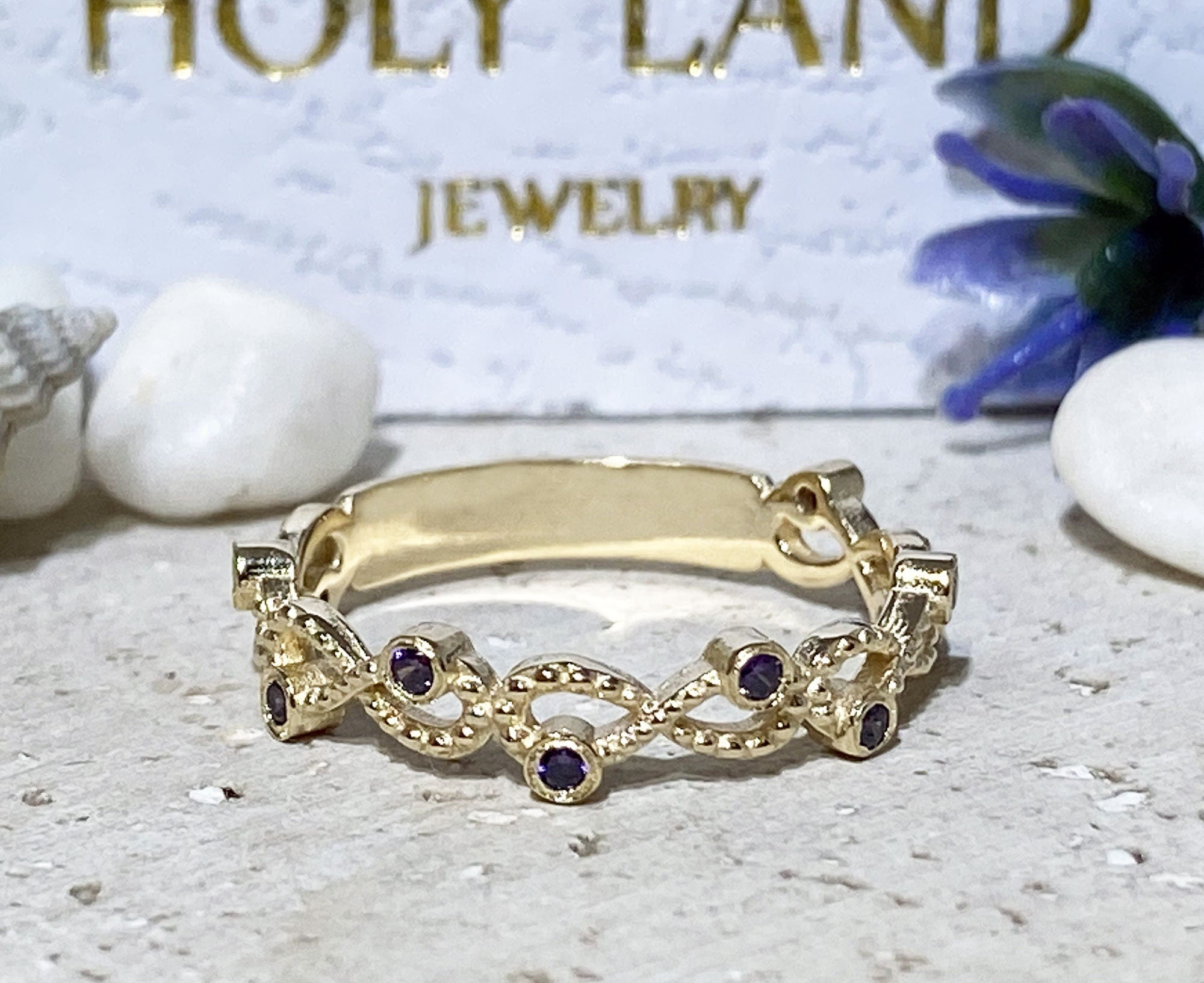 Round Purple Amethyst Ten Stone Infinity Ring - H.L.Jewelry