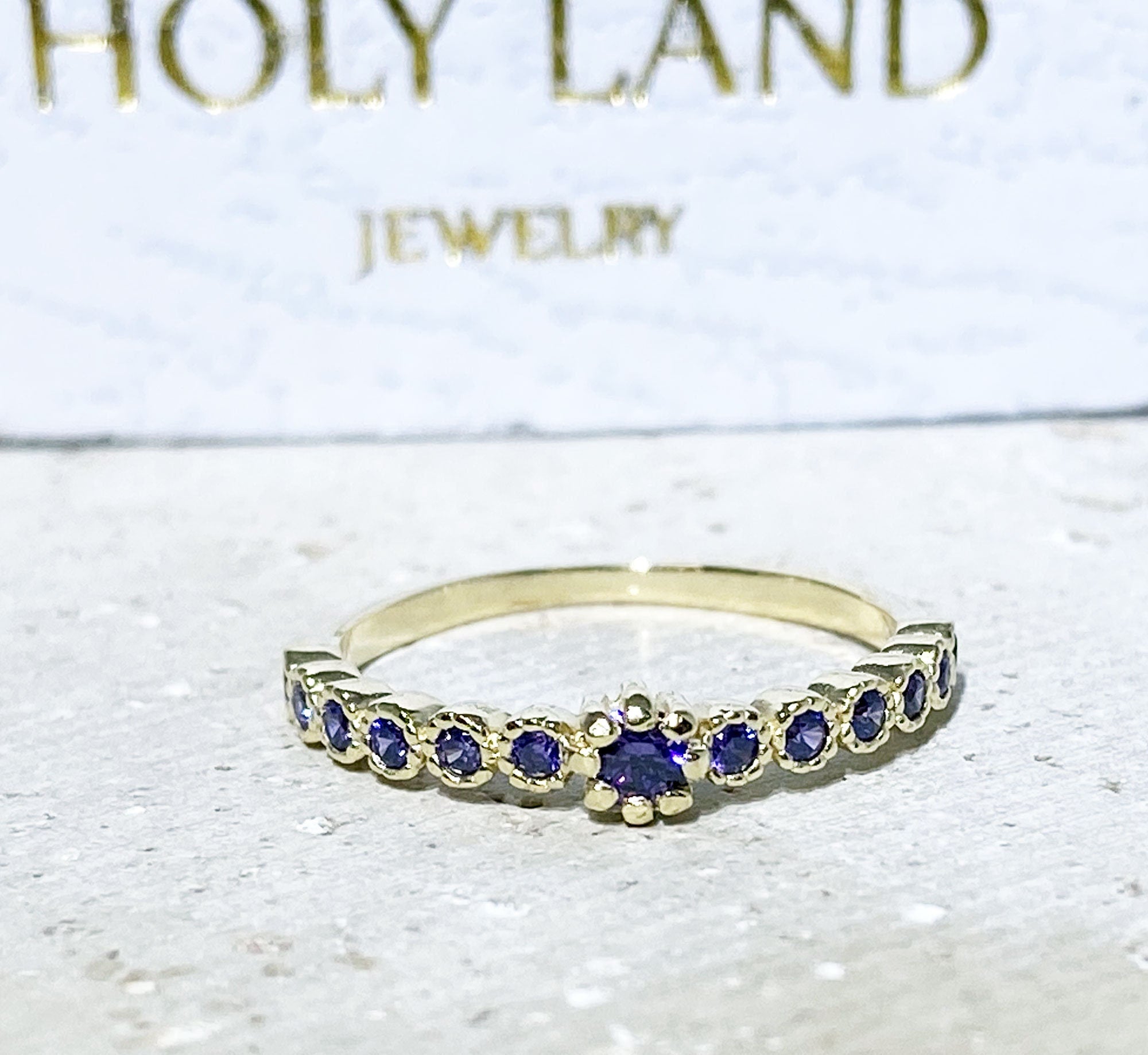 Round Purple Amethyst Thirteen Stone Stacking Half Eternity Ring - H.L.Jewelry
