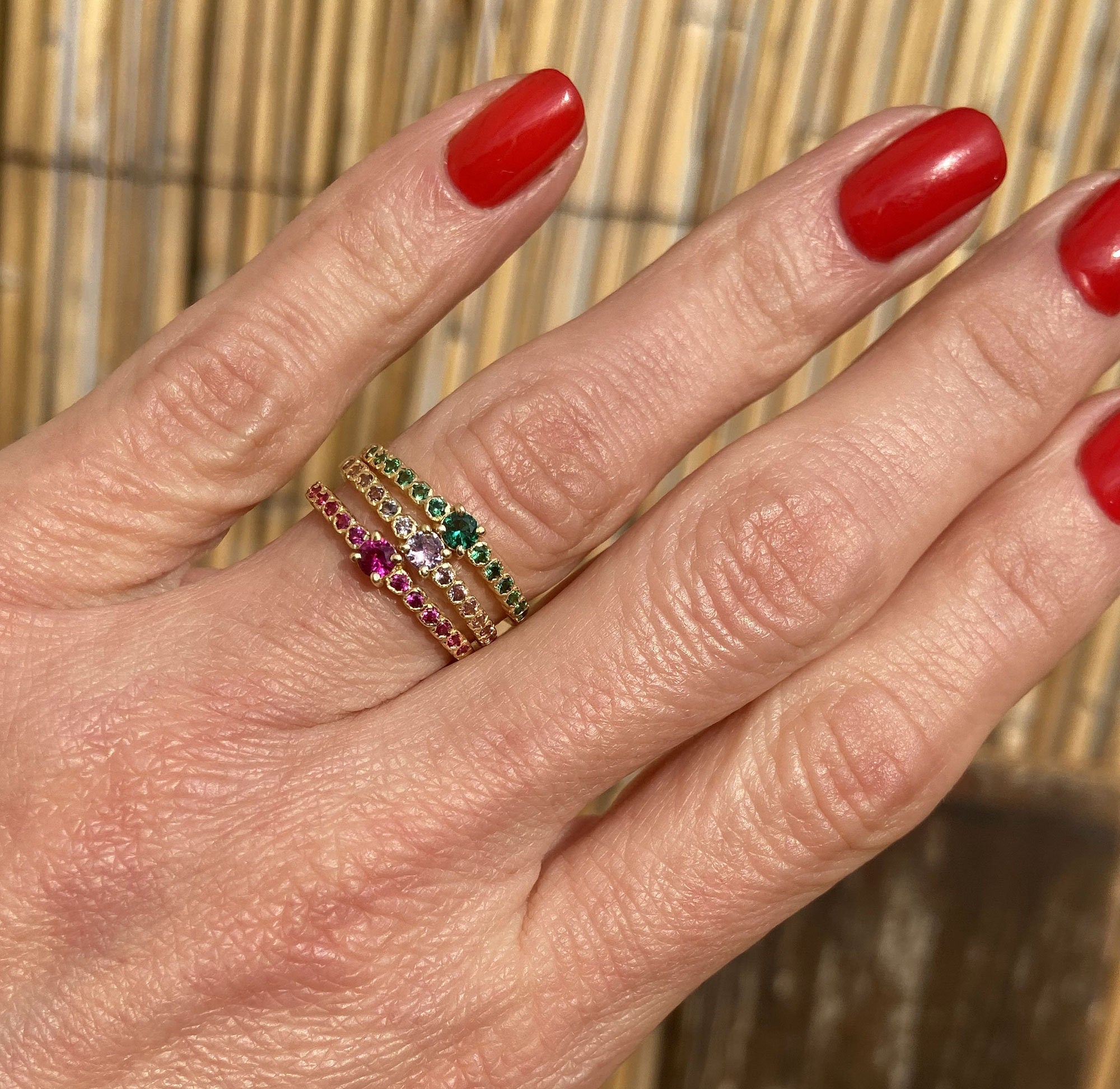 Round Purple Amethyst Thirteen Stone Stacking Half Eternity Ring - H.L.Jewelry