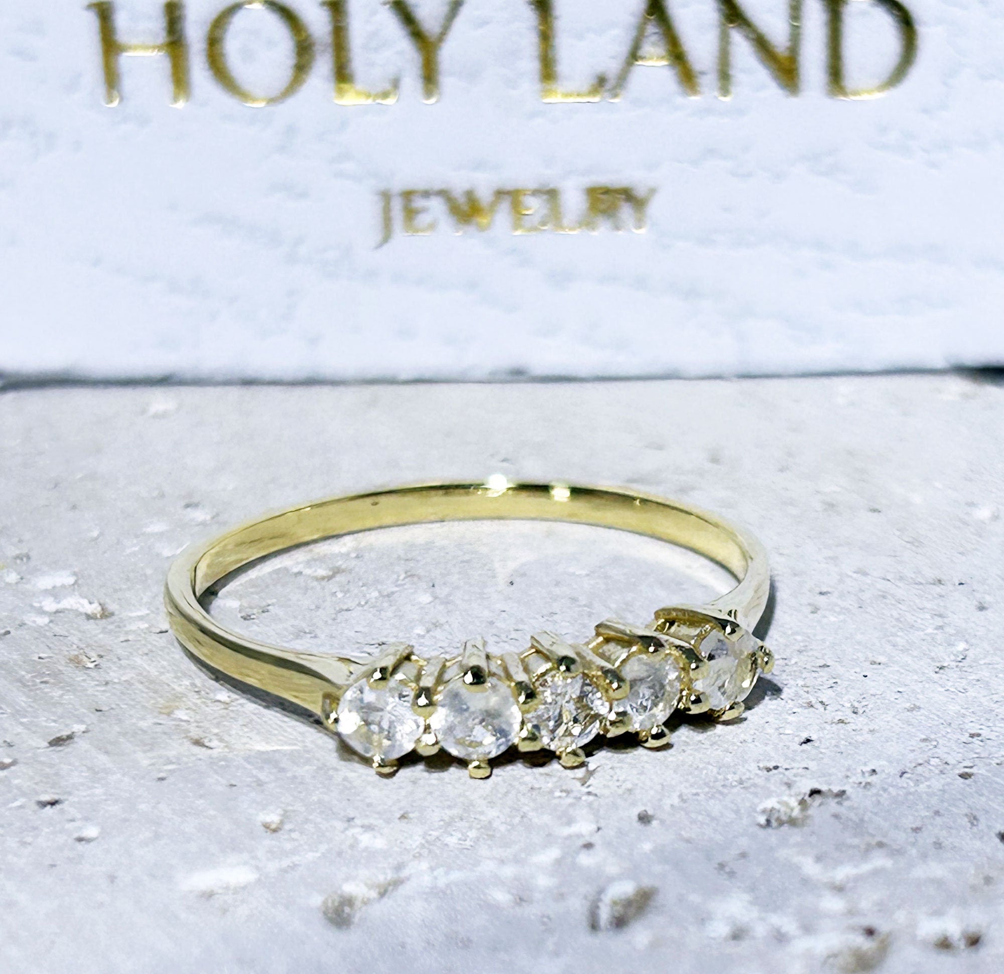 Round Rainbow Moonstone Five-Stone Stackable Ring - H.L.Jewelry