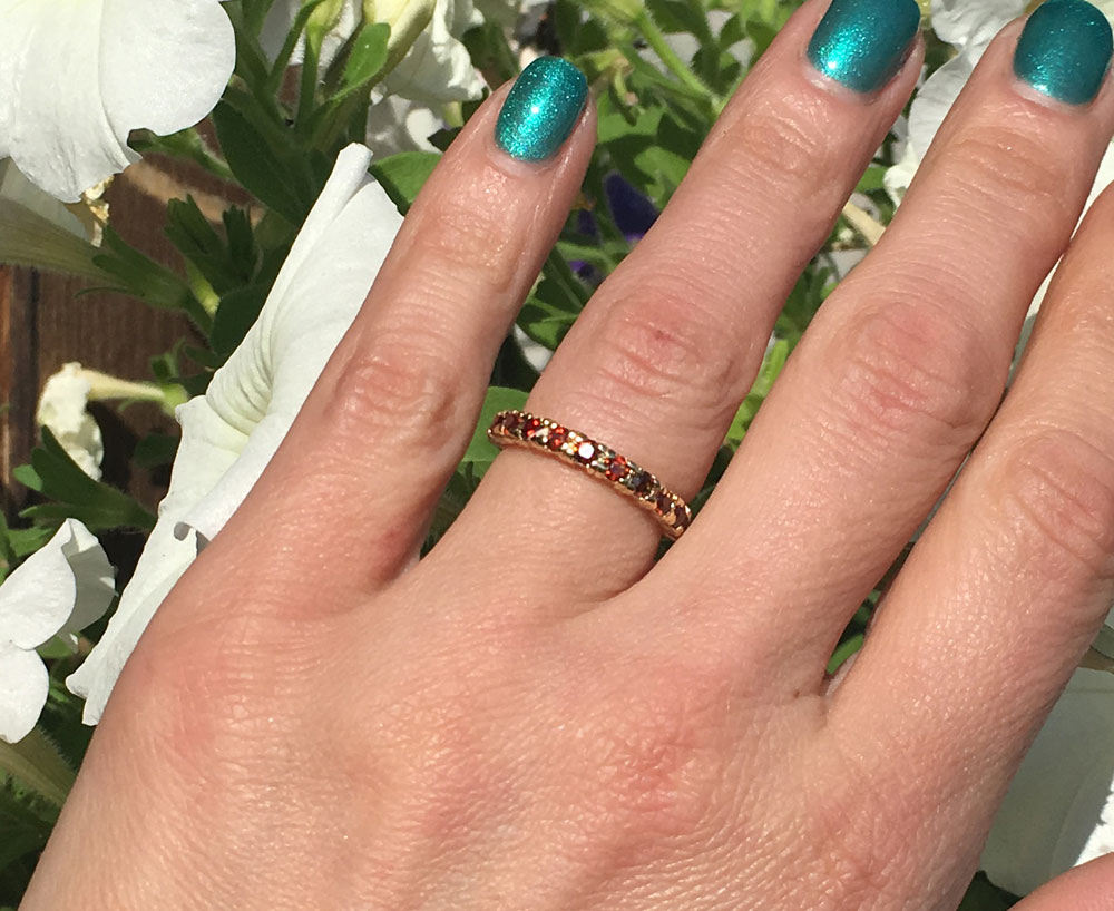 Round Red Garnet Eleven Stone Half Eternity Stacking Ring - H.L.Jewelry