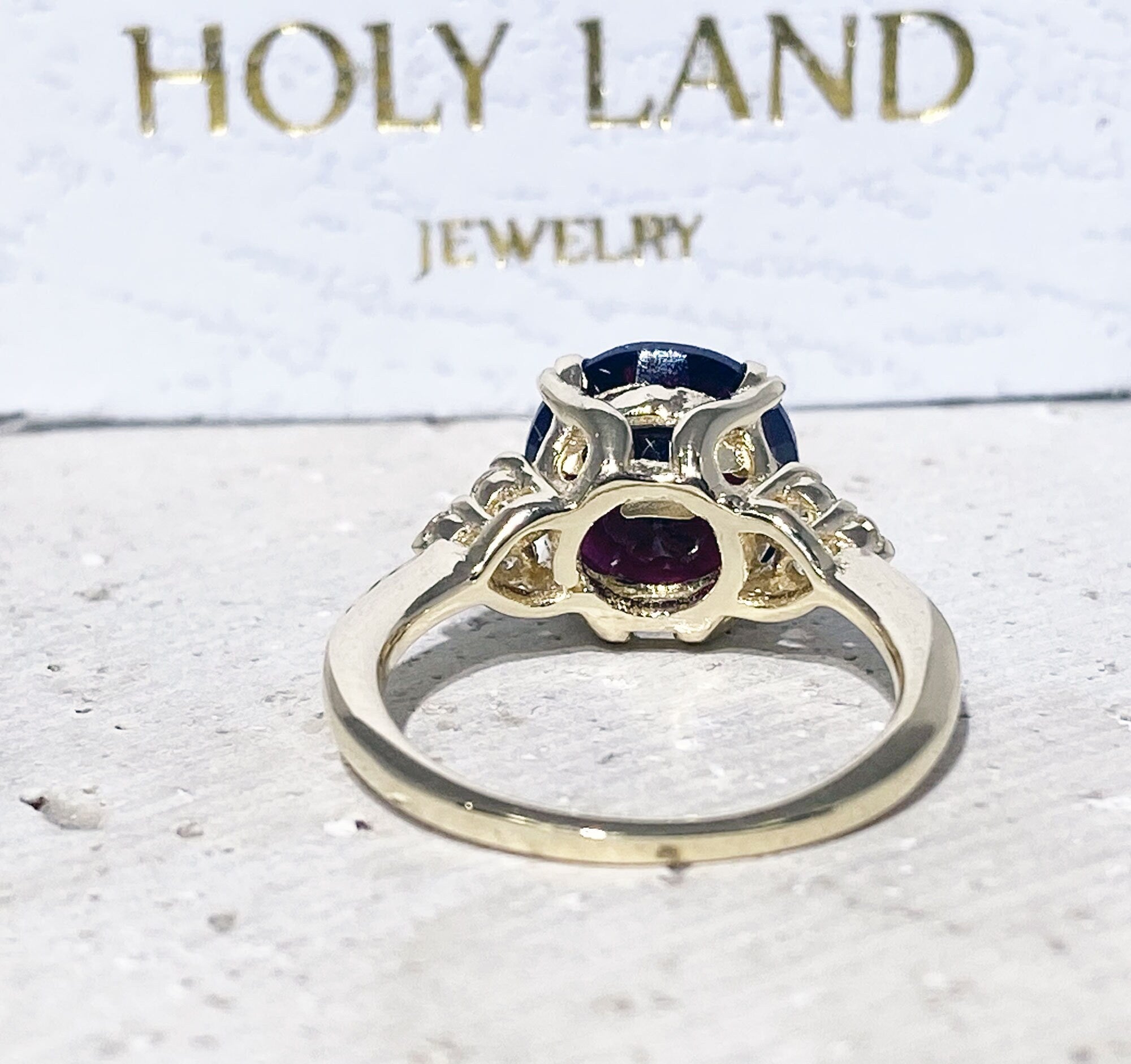 Round Red Garnet Engagement Ring with Clear Quartz Accents - H.L.Jewelry