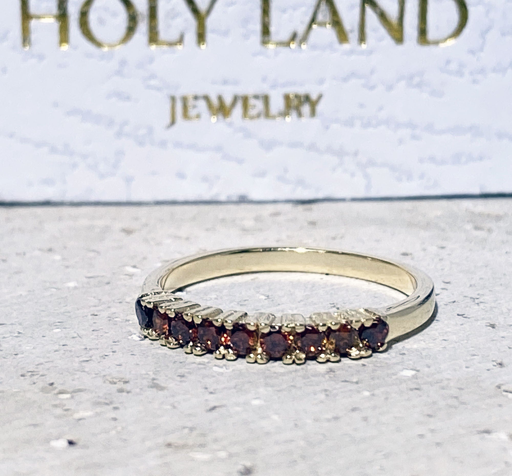 Round Red Garnet Nine Stone Half Eternity Stacking Ring - H.L.Jewelry