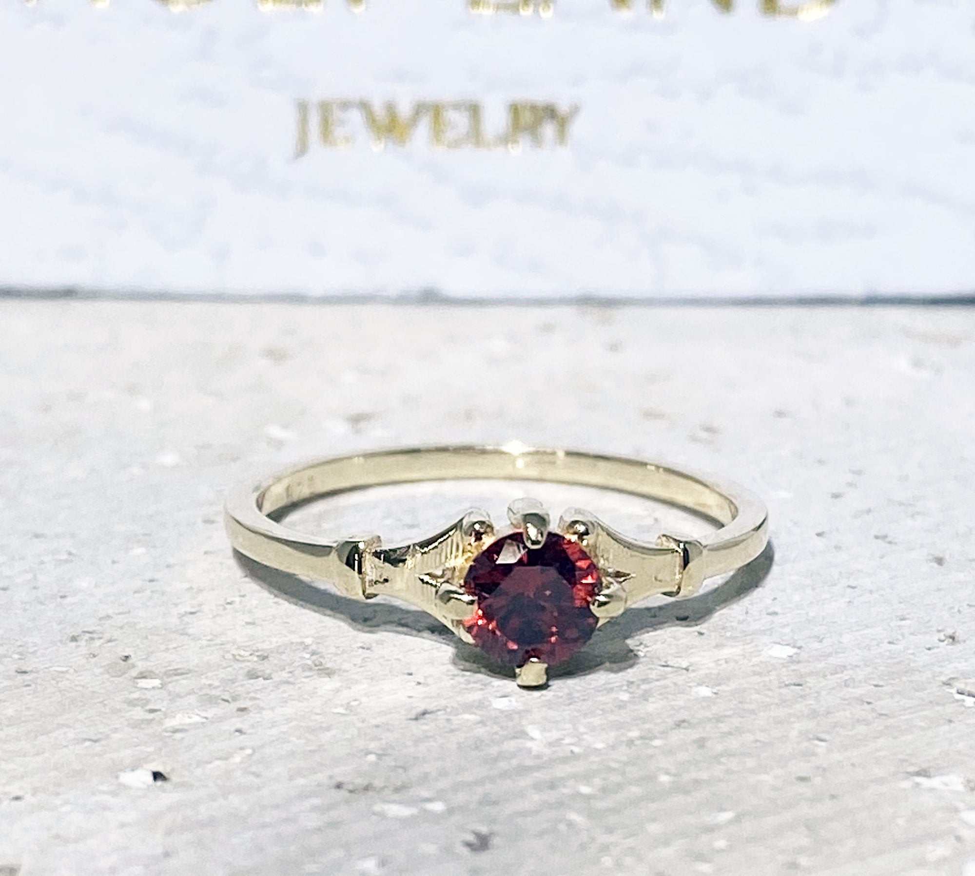 Round Red Garnet Simple Delicate Ring - H.L.Jewelry