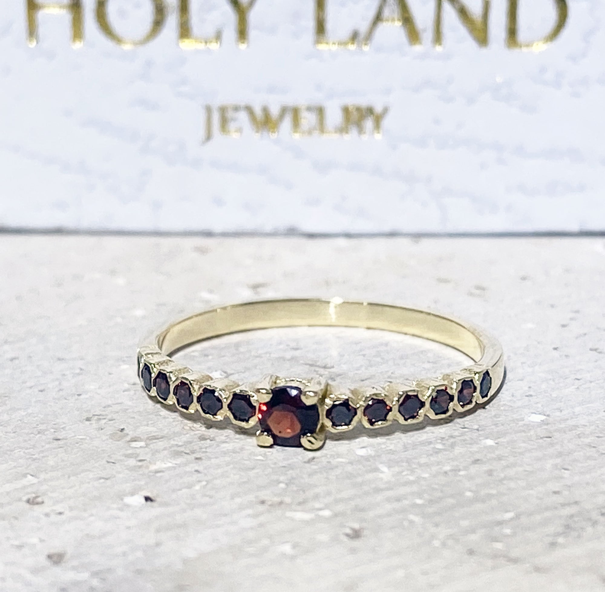 Round Red Garnet Thirteen Stone Half Eternity Stacking Ring - H.L.Jewelry