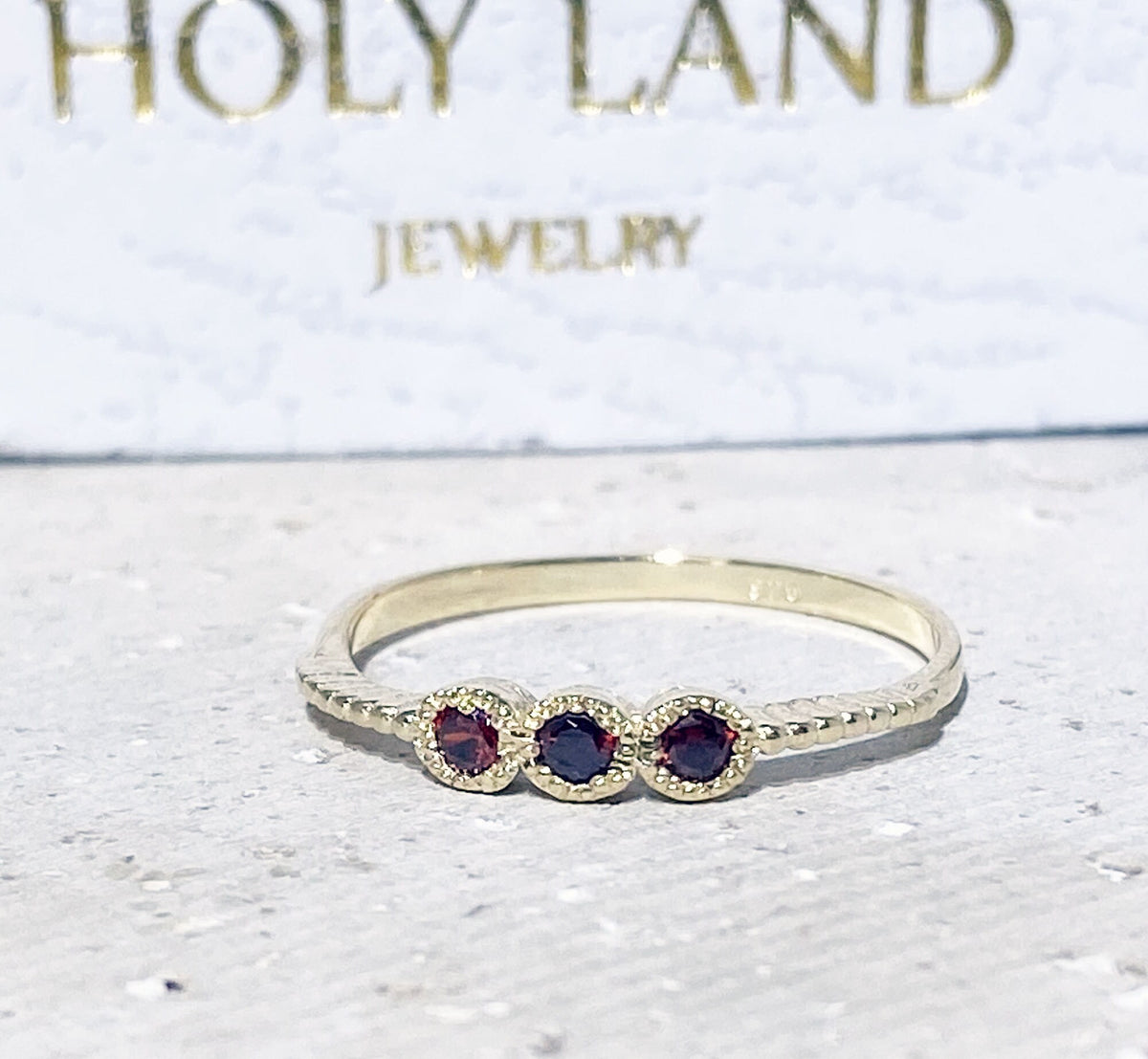 3 Stone Stack Rings Natural Garnet Three Stone Stack Ring January Birthstone - H.L.Jewelry